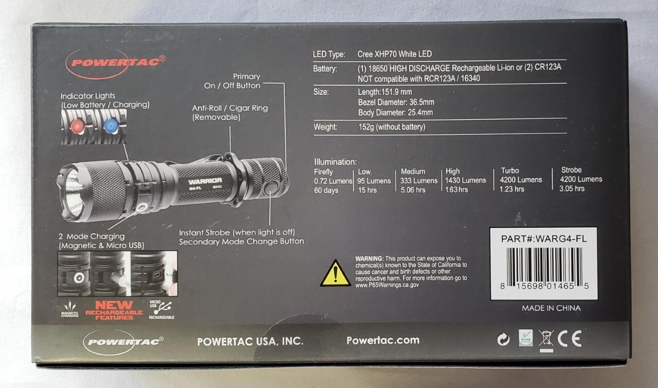 PowerTac Warrior-G4FL Flood Beam Rechargeable 4200 Max Lumens
