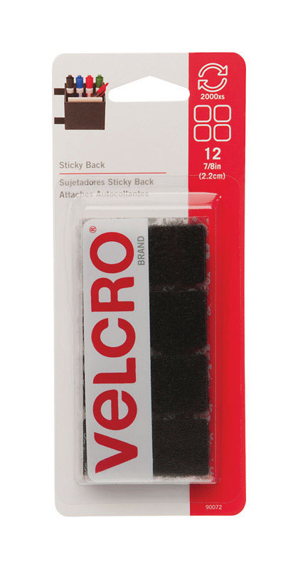 3 ~ Velcro Hook & Loop Fastener 7/8″ x 7/8″ Black 12pk Square Sticky Back 90072