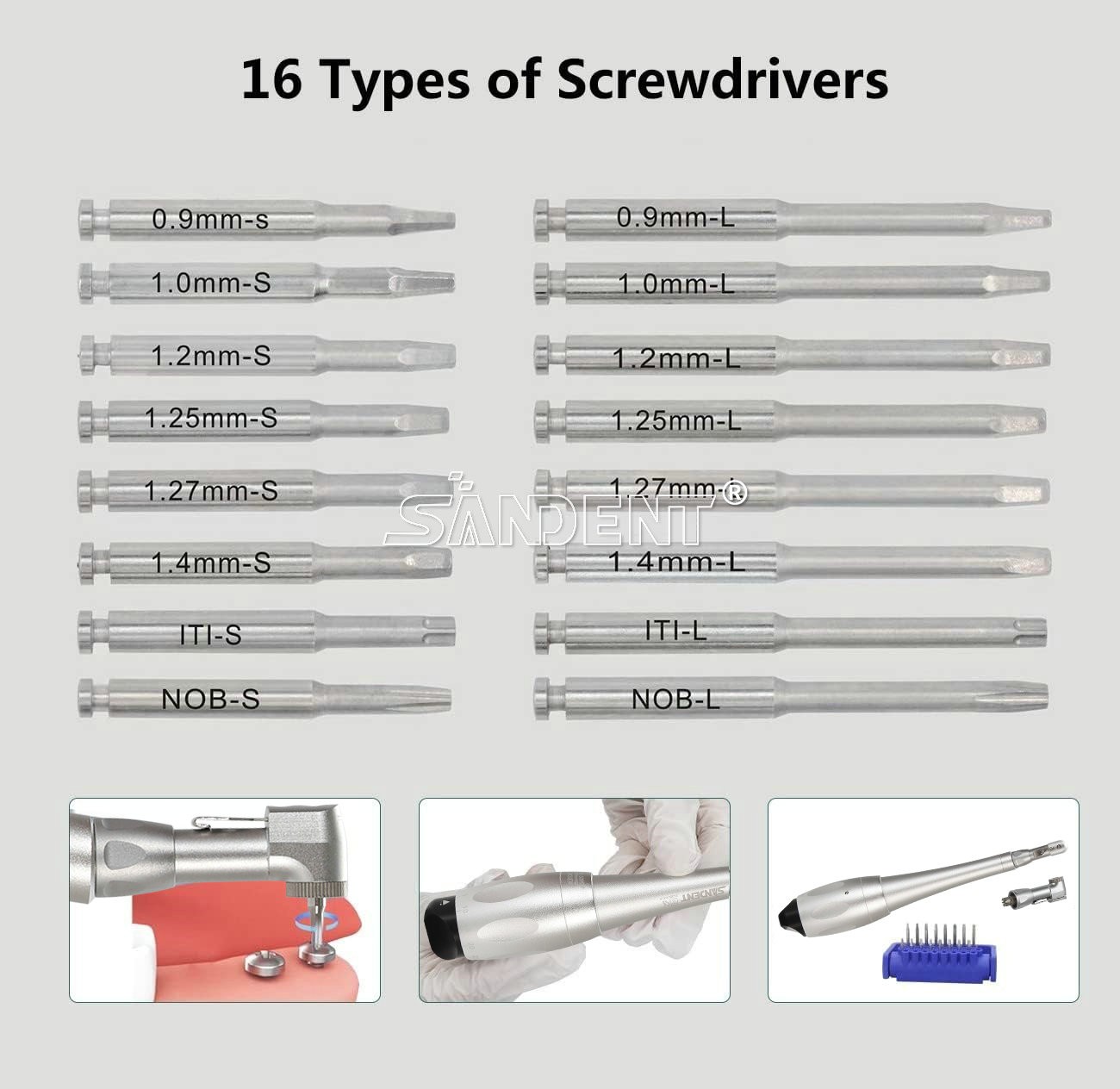 Universal Dental Implant Kit Torque Wrench Contra Angle & 16pcs Drivers Sliver
