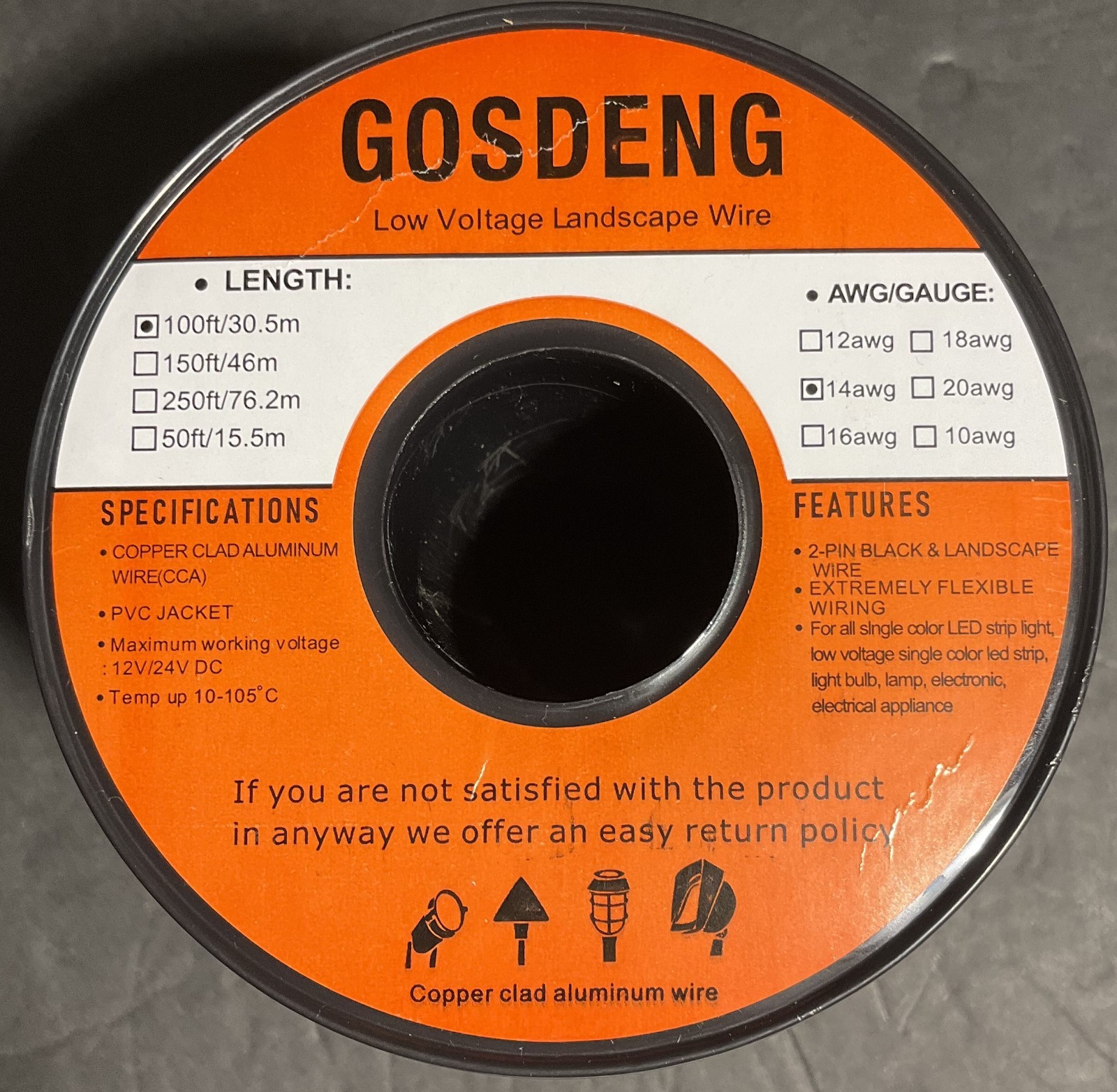 Gosdeng 14awg Low Voltage Landscape Wire 100ft/30.5m – Brand New