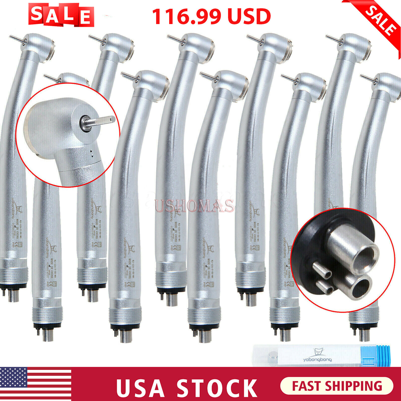 10 Pcs USA Dental High Speed Turbine Handpiece Push 4Hole Fit NSK PANA MAX YDA4