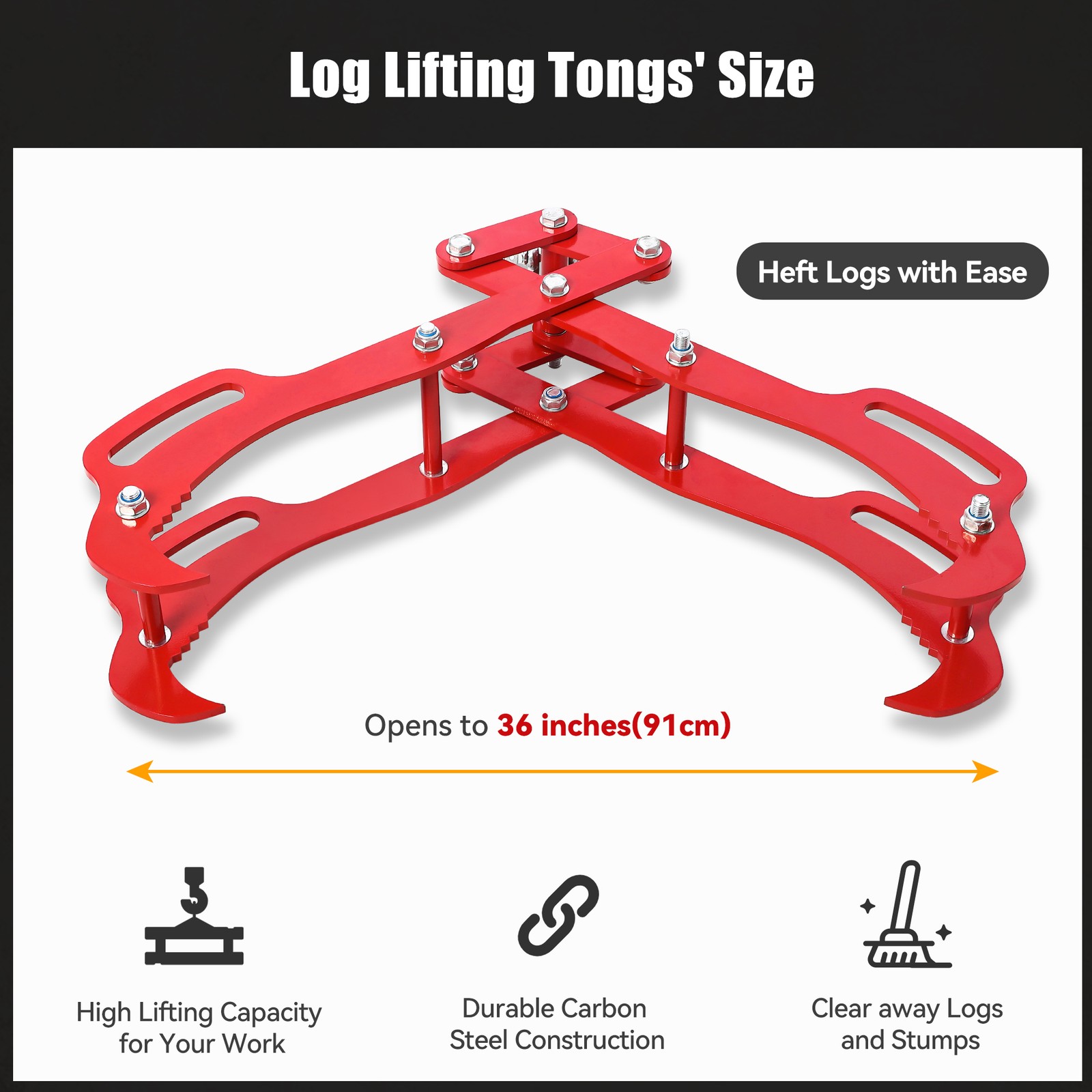 36″ Log Lifting Tongs 4 Claw Swivel Drag Grapple Hook Lifter Log Lifting Lumber