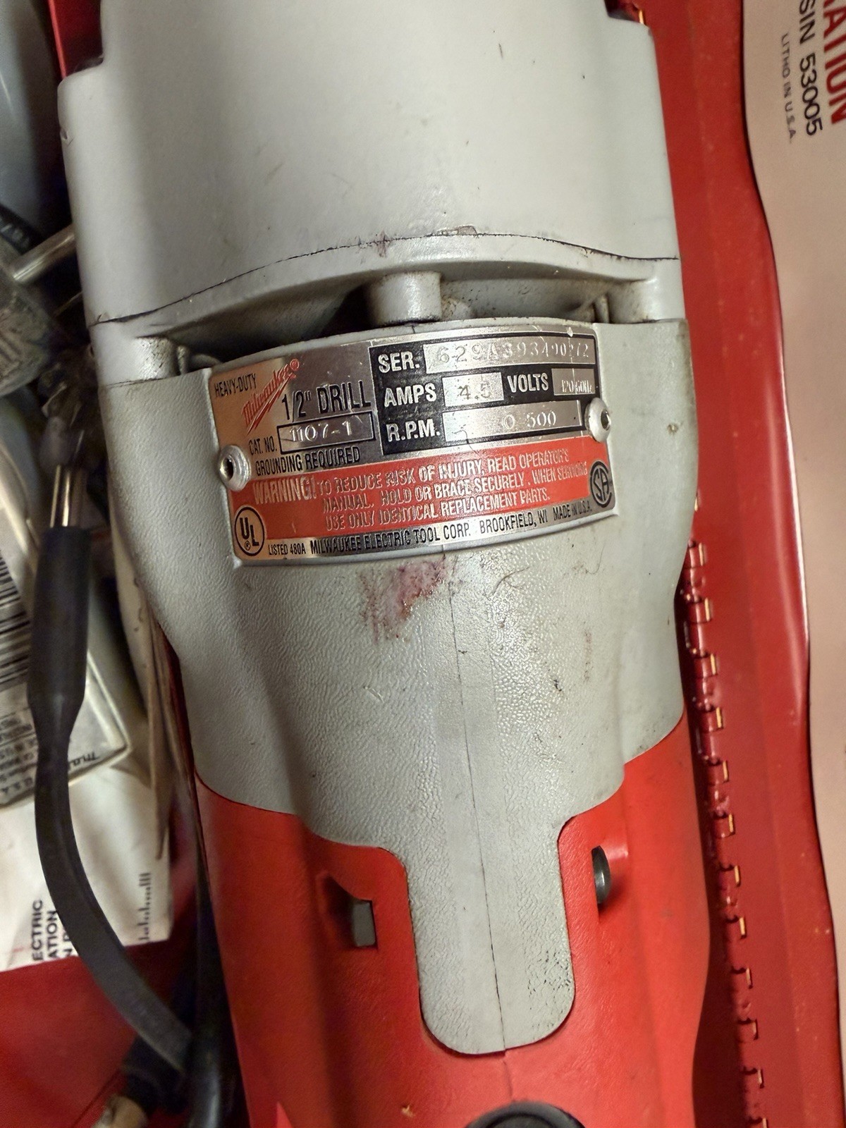 Milwaukee 1/2” Right Angle Drill 1107-1 W/ Metal Case, Bits, & More
