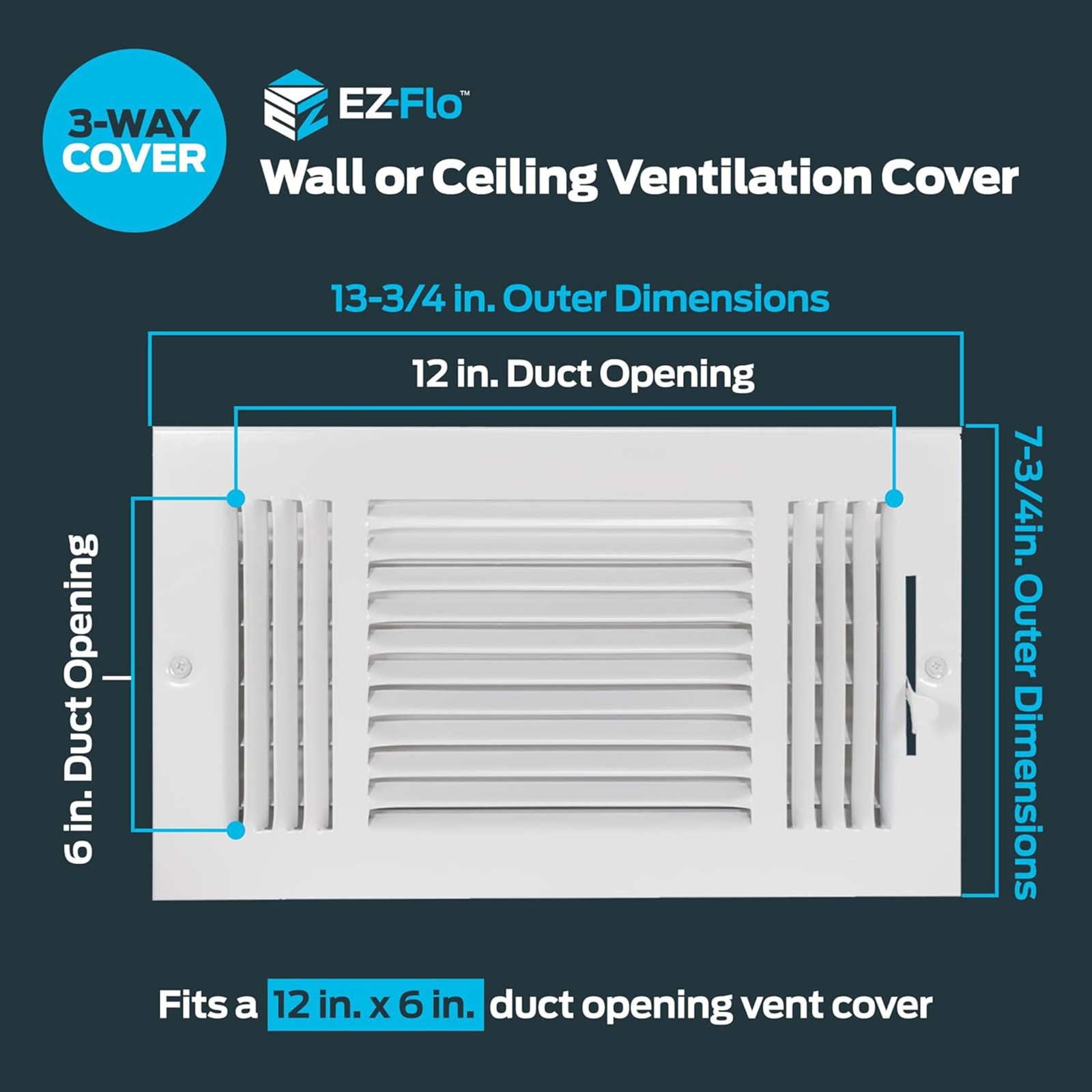 EZ-FLO 12 x 6 Inch (Duct Opening) Air Vent Cover for 12 in. x 6 in., White