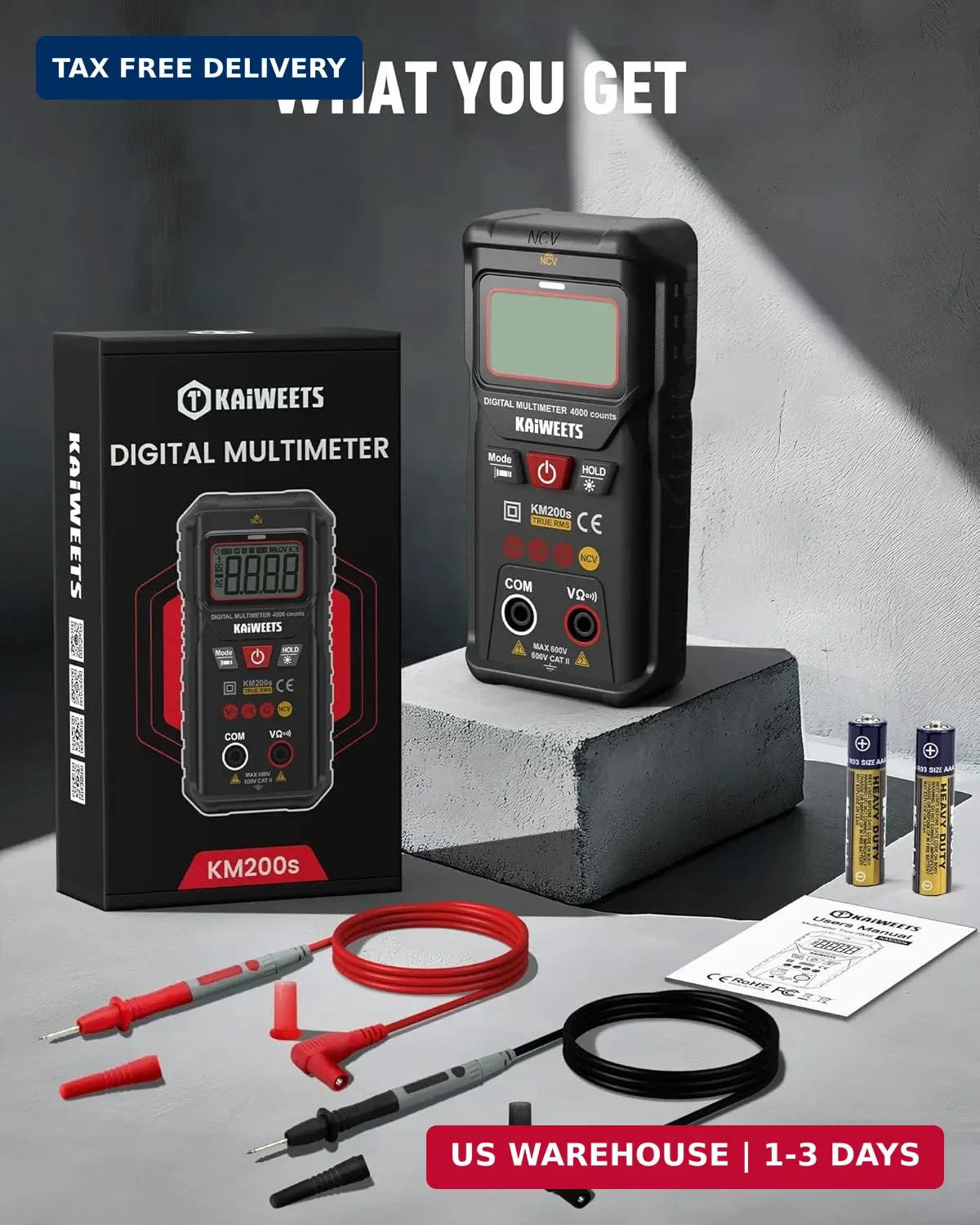 KAIWEETS KM200s Smart Digital Multimeter True RMS, 4000 Counts, Auto Ranging Vol