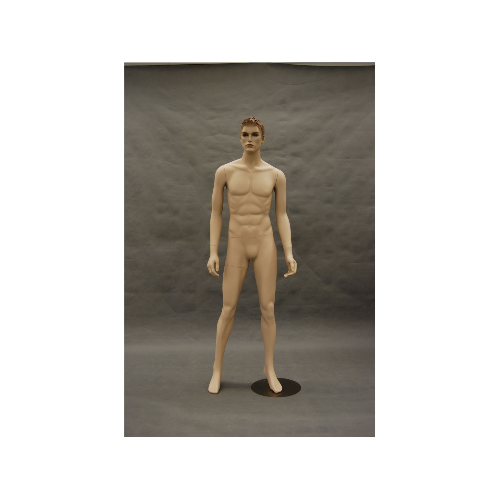 Standing Straight Mens Realistic Face Fleshtone Full Body Mannequin with Base