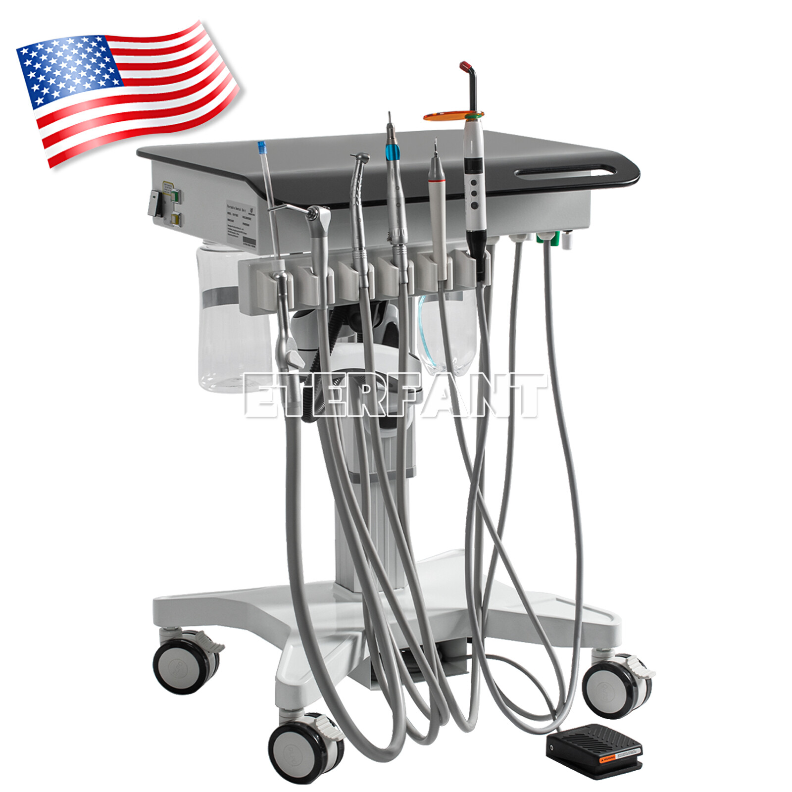 Dental Delivery Cart Adjustable Treatment Unit 4Hole/40L Oil-Free Air Compressor