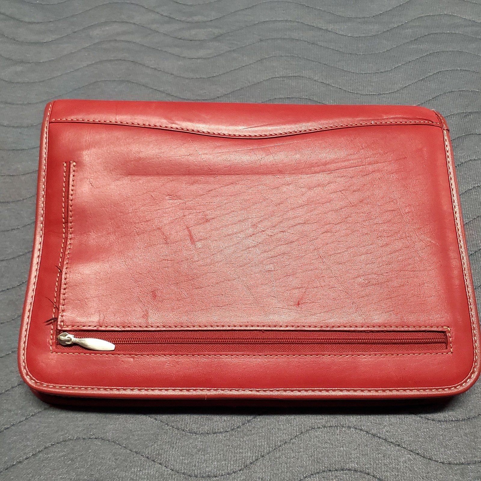 ​VTG Franklin Covey 7 Ring Leather Planner Organizer Zip Up Cranberry Red 11″x8″