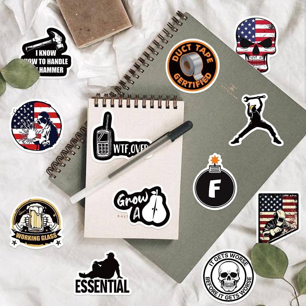 100pcs Funny Hard Hat Stickers (Dirty) for Adult Tool Box, Helmet, Black