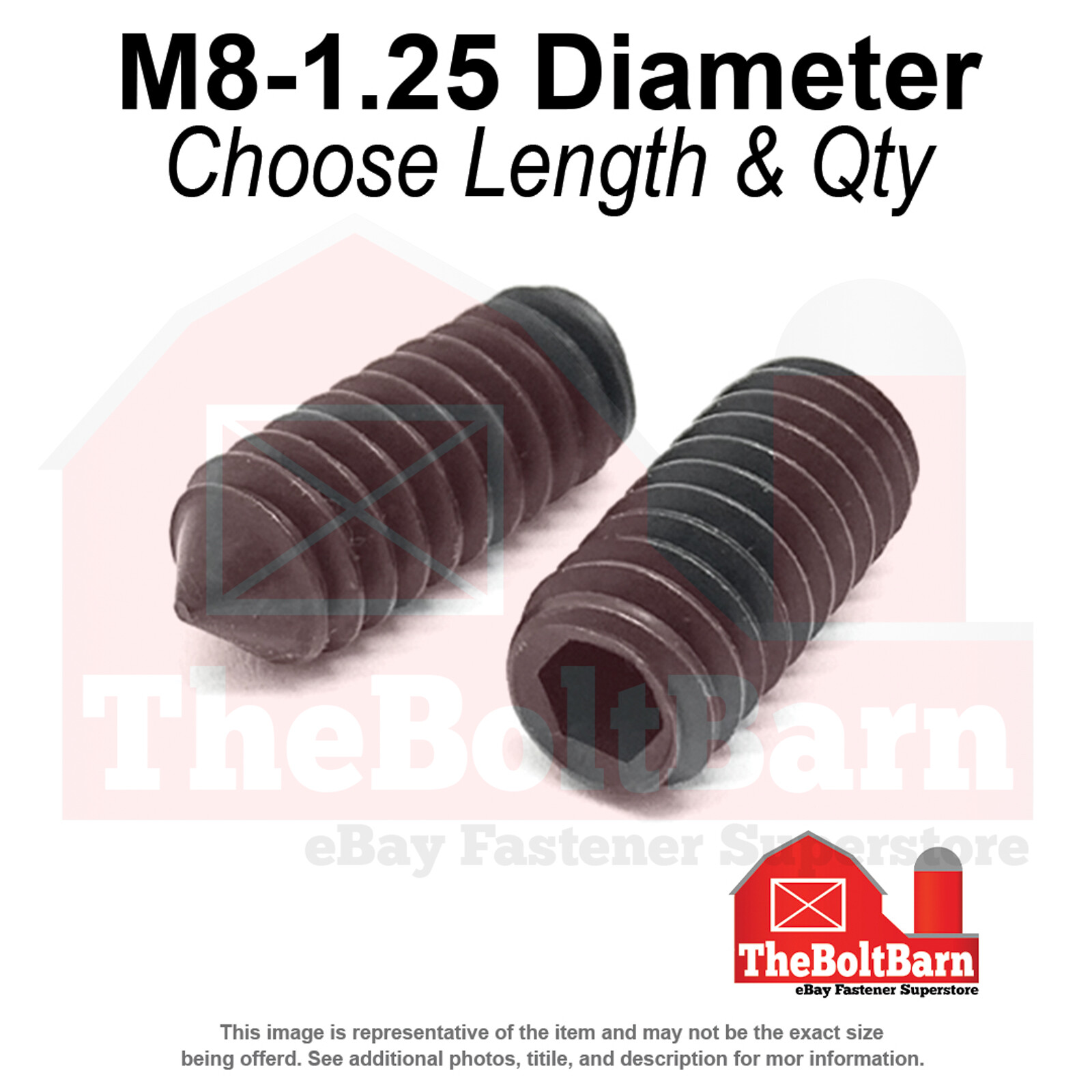 M8-1.25 Class 45H Cone Point Socket Set Screws Black Oxide (Pick Length & Qty)