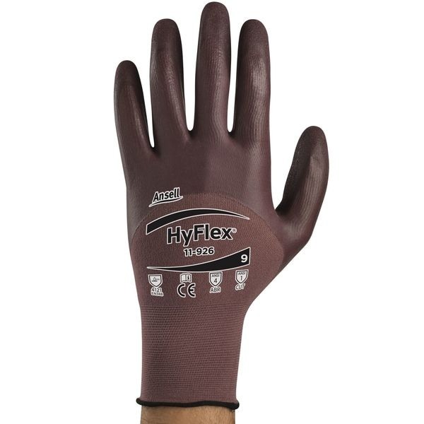 Ansell 11-926 Coated Gloves, Nitrile, Sandy, 3/4 Dip, 4 Abrasion Level, Purple,