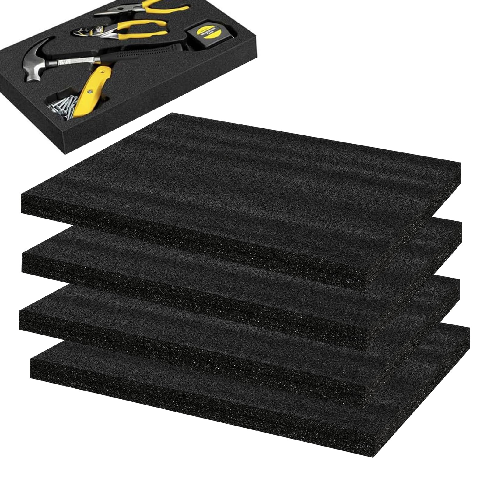 4 PCS 16x12x1 Inch Polyurethane Foam Inserts For Cases Packing Black Craft Sheet