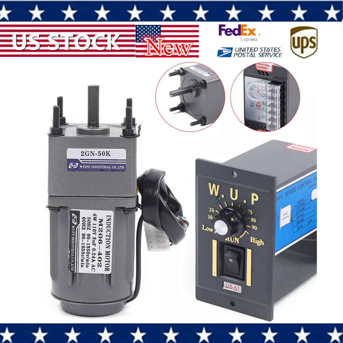 110V Reversible AC Gear Motor with Variable Speed Controller 27 RPM Fast Deliver