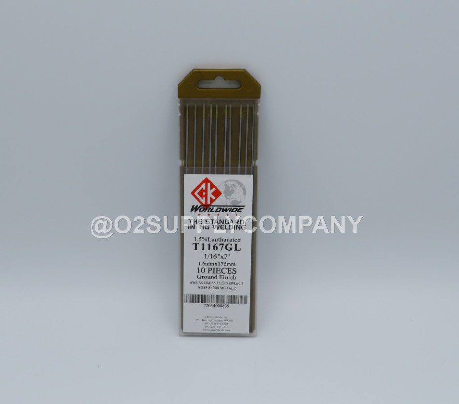 CK WORLDWIDE T1167GL Tungsten 1/16″ 1.5% Lanthanated 7″ Ground Gold, (10 pieces)