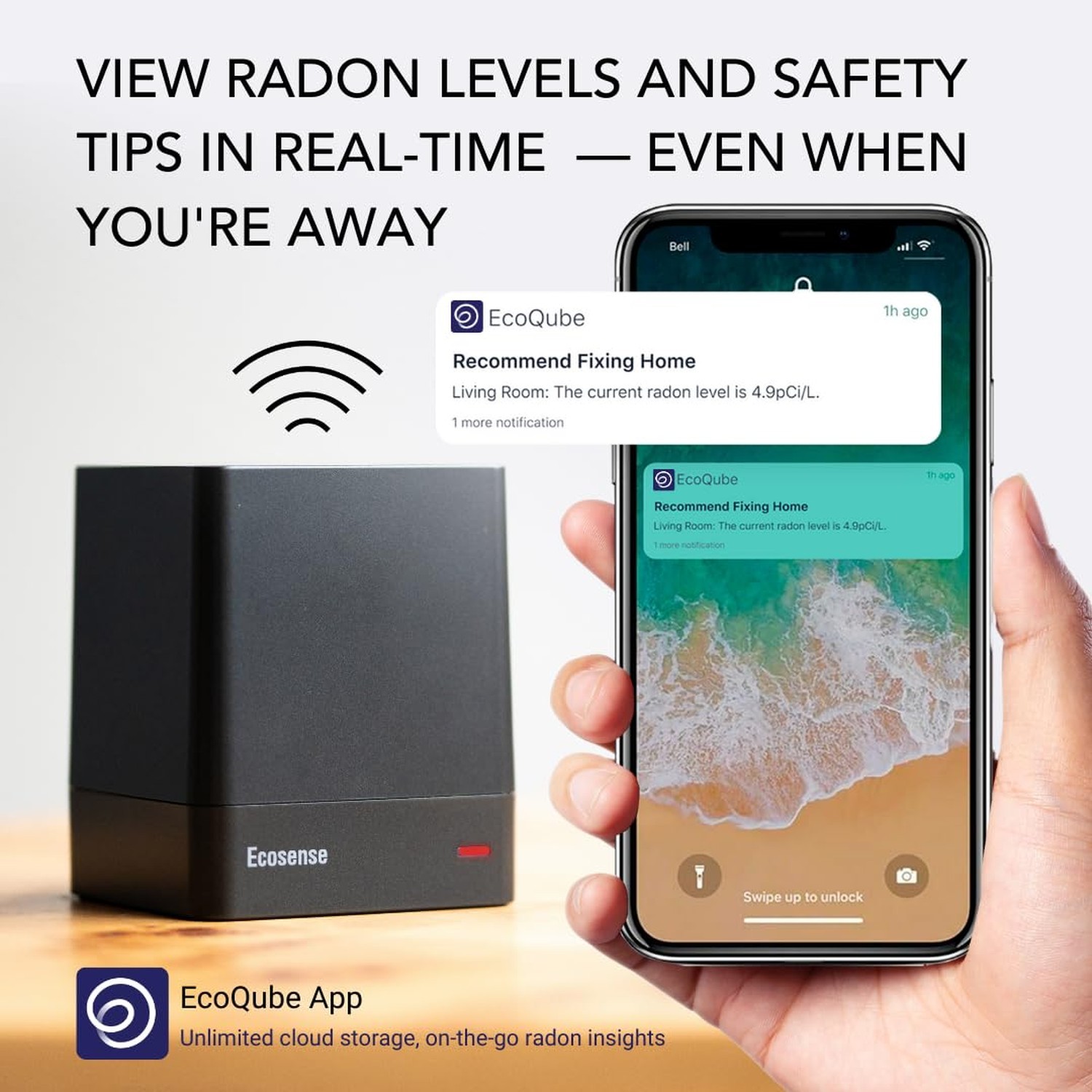 Ecosense EQ100 EcoQube, Digital Radon Detector, Fast Capture of Fluctuating L…