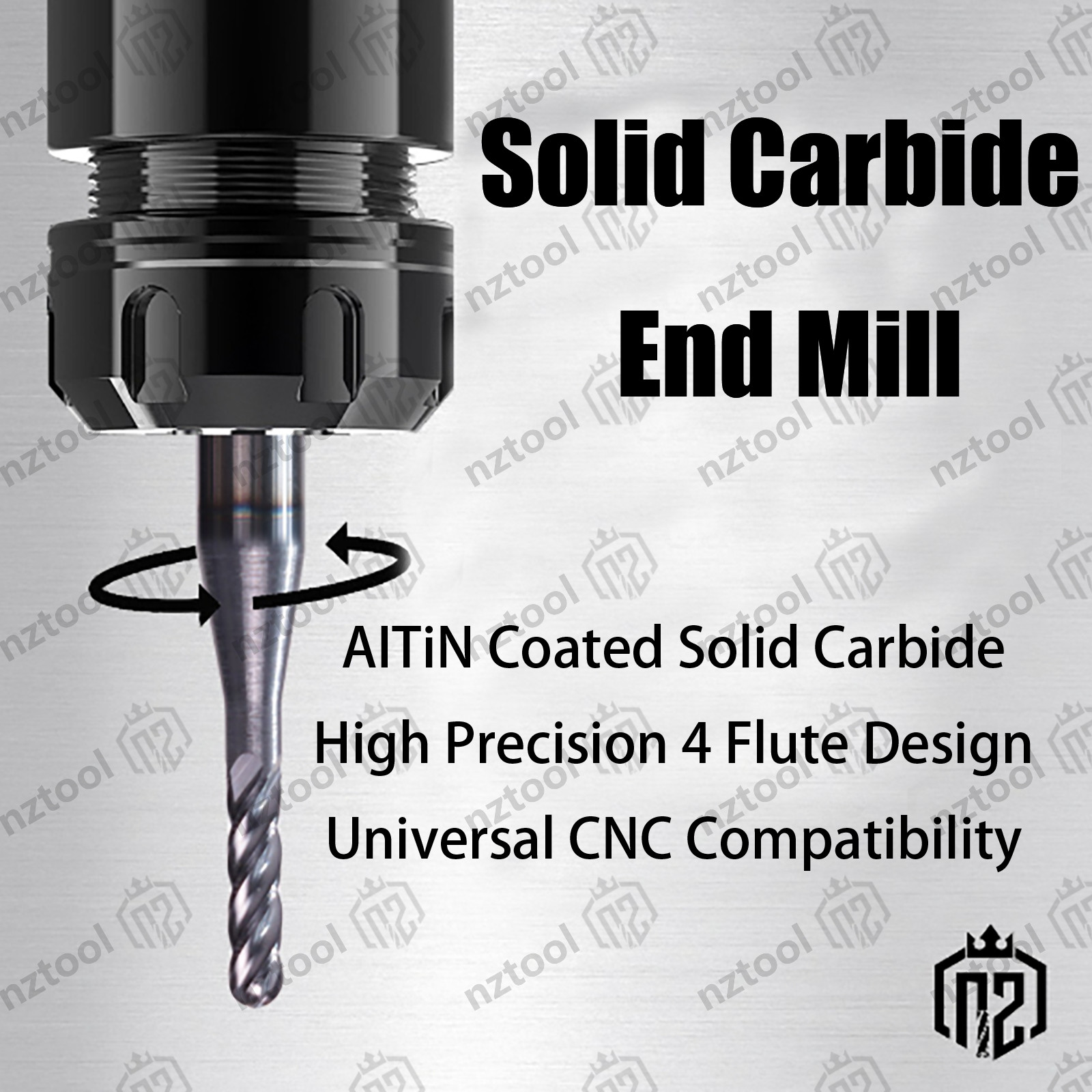 10 PCS 1/16″ 4 Flute 1-1/2″ Overall Ball Nose Carbide End Mill AlTiN Coated