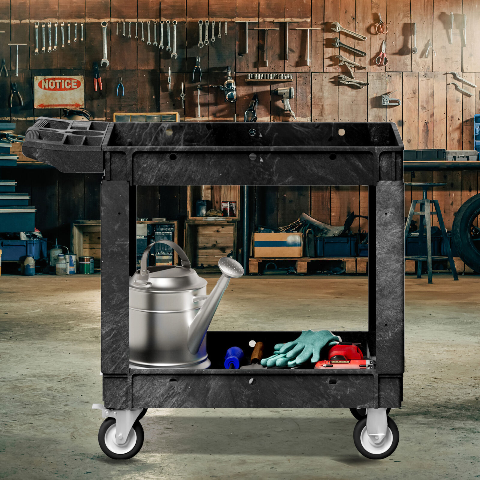 550 lbs Capacity Utility Cart 2 Shelf Rolling Storage Plastic Service Work Carts