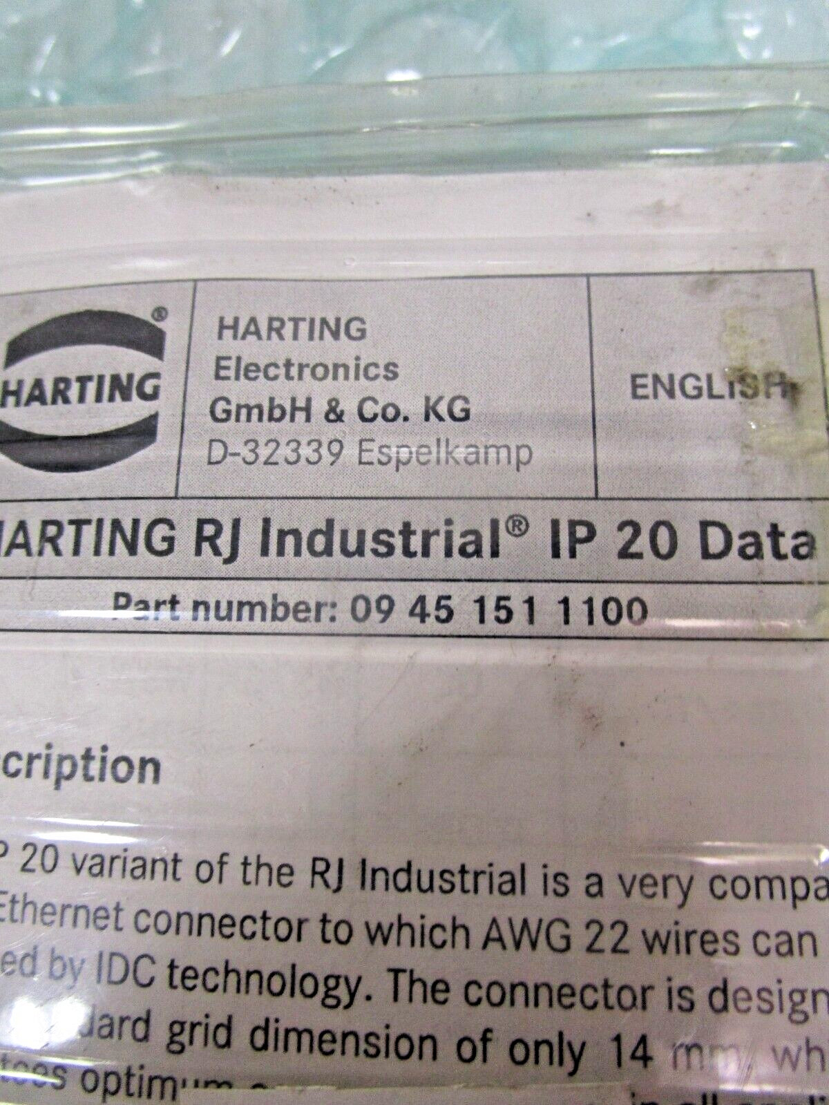 Harting 09 45 151 1100 RJ45 Cat5 Connector Kit, 4p IDC FNFP IP30 09451511100