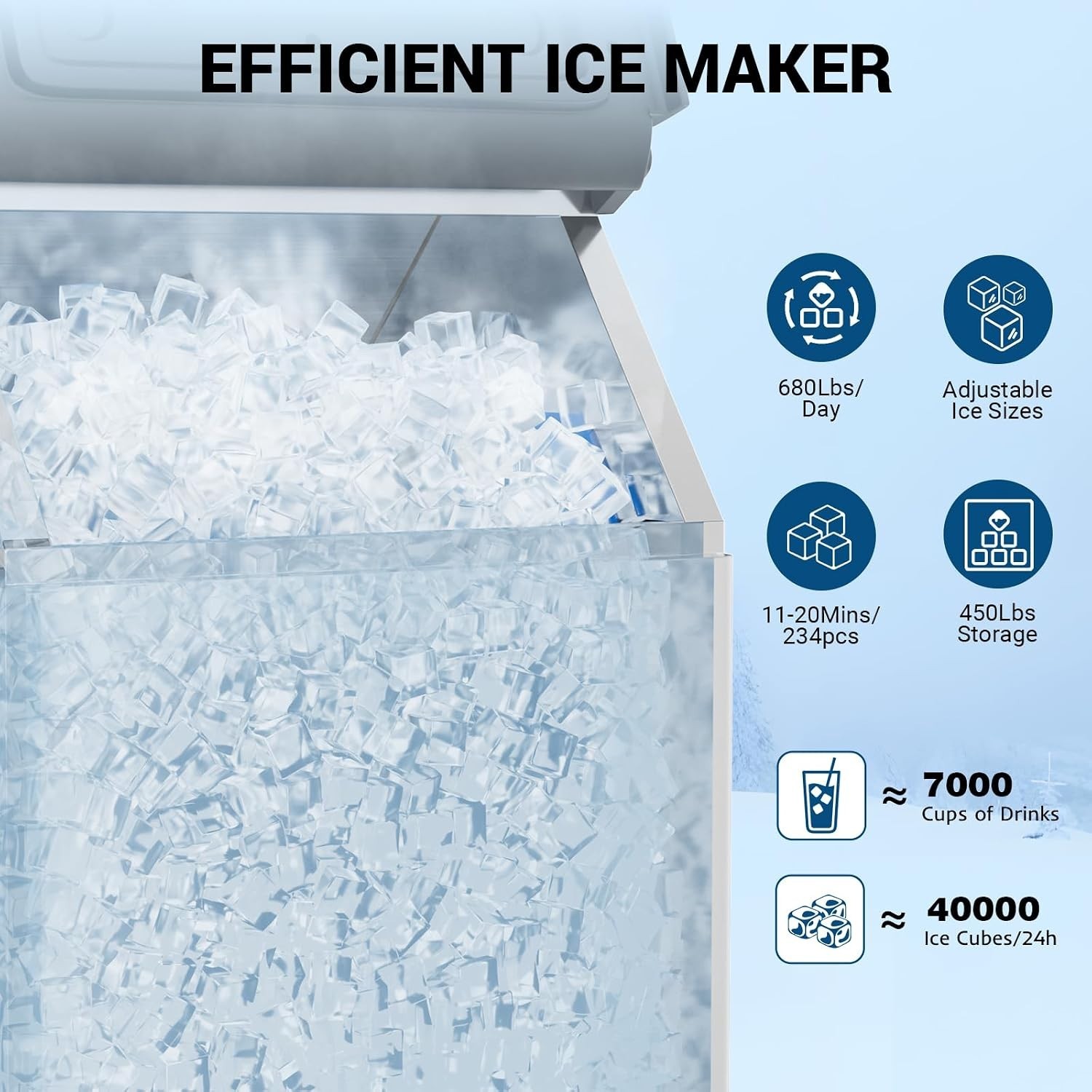 xutum680Lbs ETL Commercial Ice Maker Machine Industrial Ice Maker 550Lbs Storage