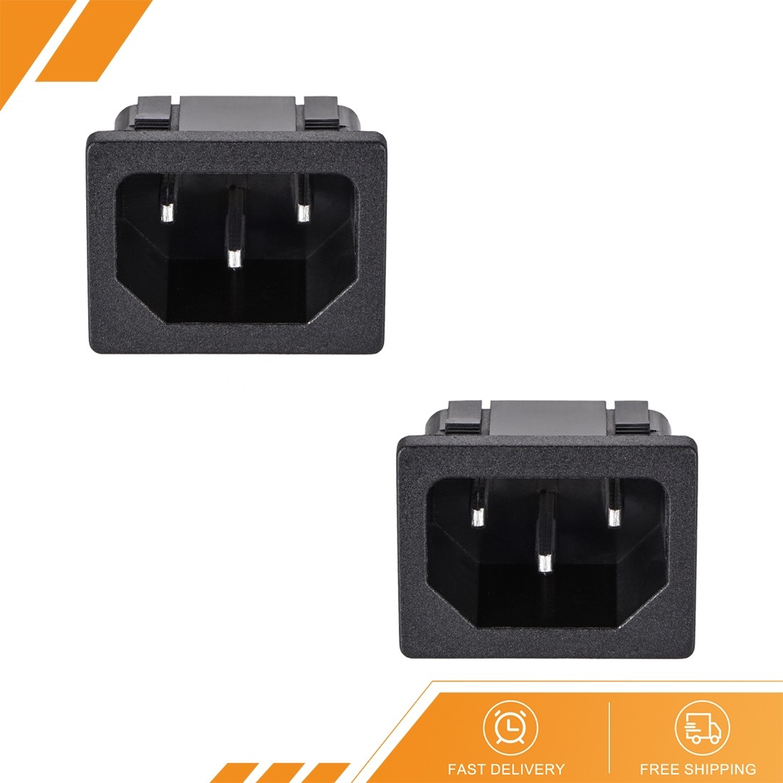2 x C14 Panel Mount Plug Adapter AC 250V 10A 3 Pins IEC Inlet Power Connector