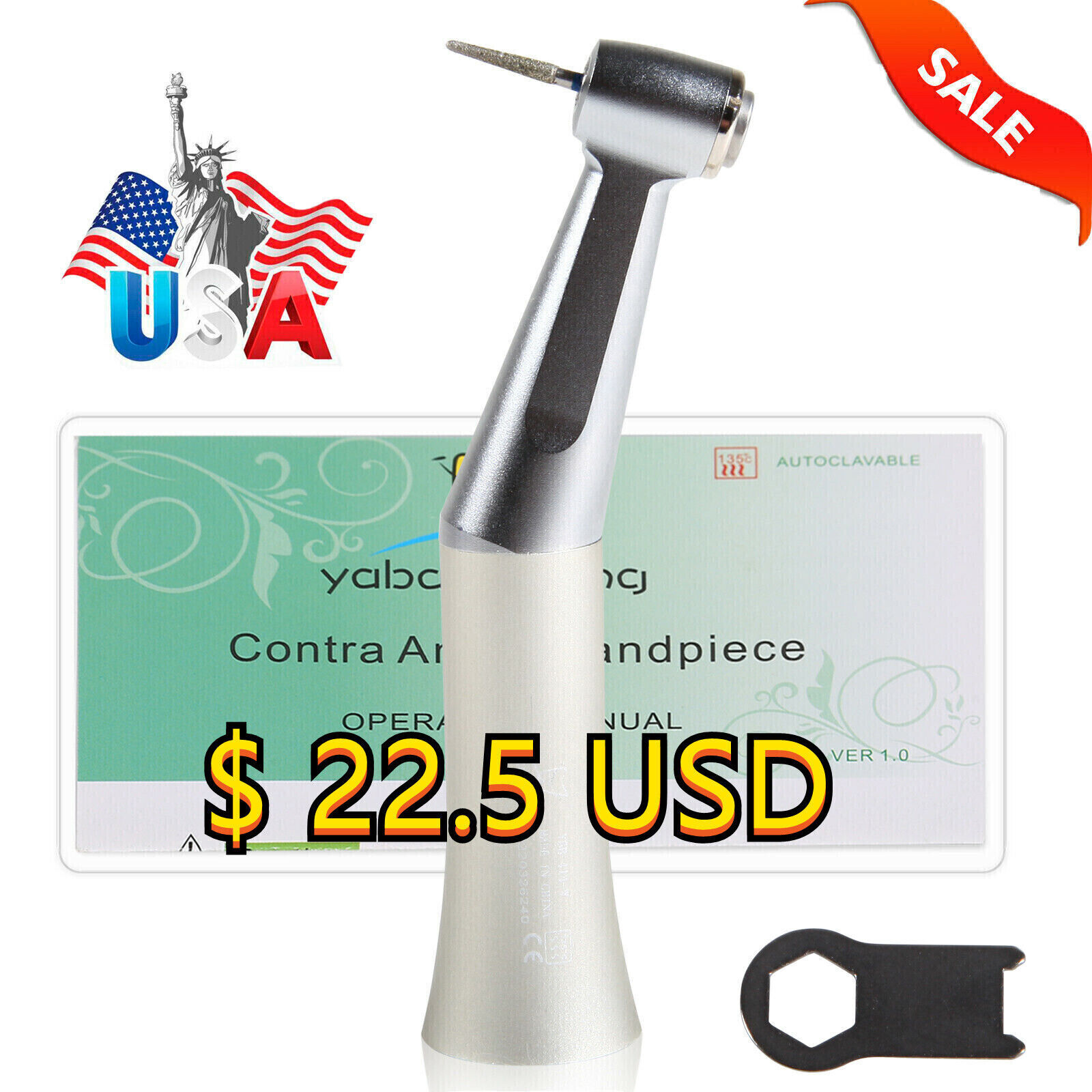 NSK Style Dental Slow/Low Speed FG 1.6mm Burs Contra Angle Handpiece Push Button