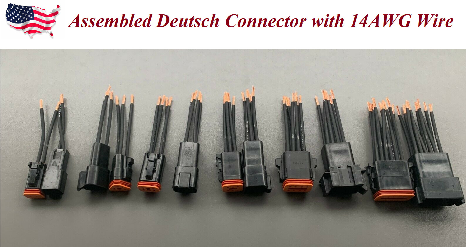 Assembled 3″ Black 14 AWG Wire Deutsch 2,3,4,6,8,12 Pin Waterproof Connector