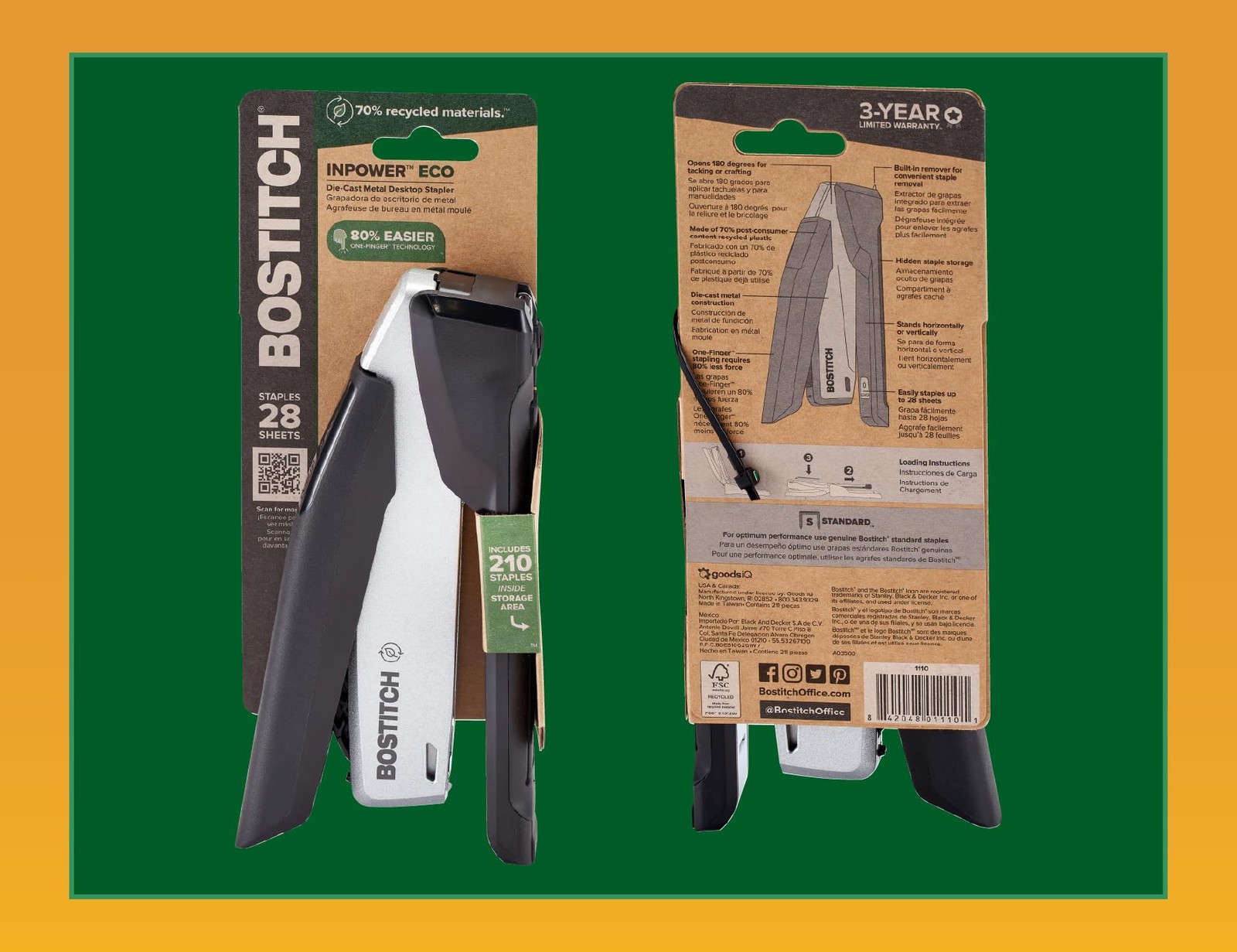 Bostitch Office Inpower Desktop Eco-Friendly Stapler One-Finger Technology