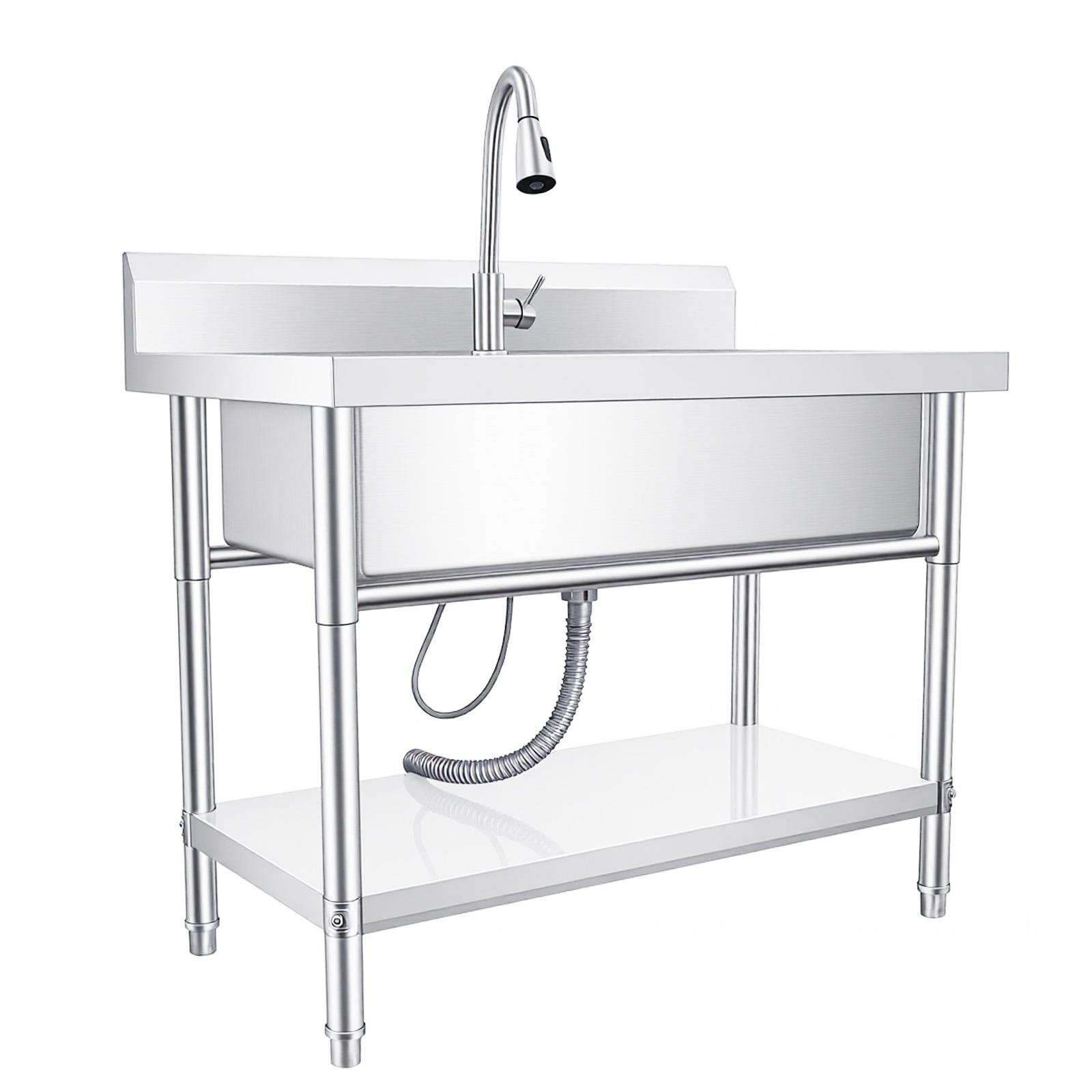 Stainless Steel Commercial Restaurant Sink 40inch Utility Sink w/Pull-out Faucet