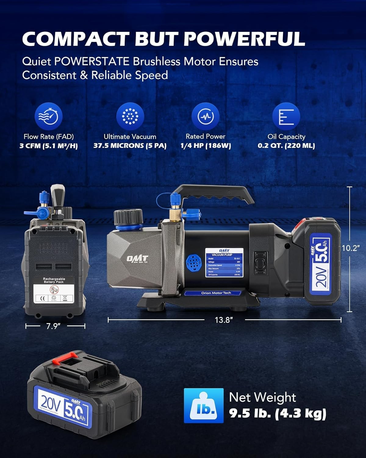 Lightweight Cordless HVAC Vacuum Pump: 70-Min Operation for On-the-Go Services