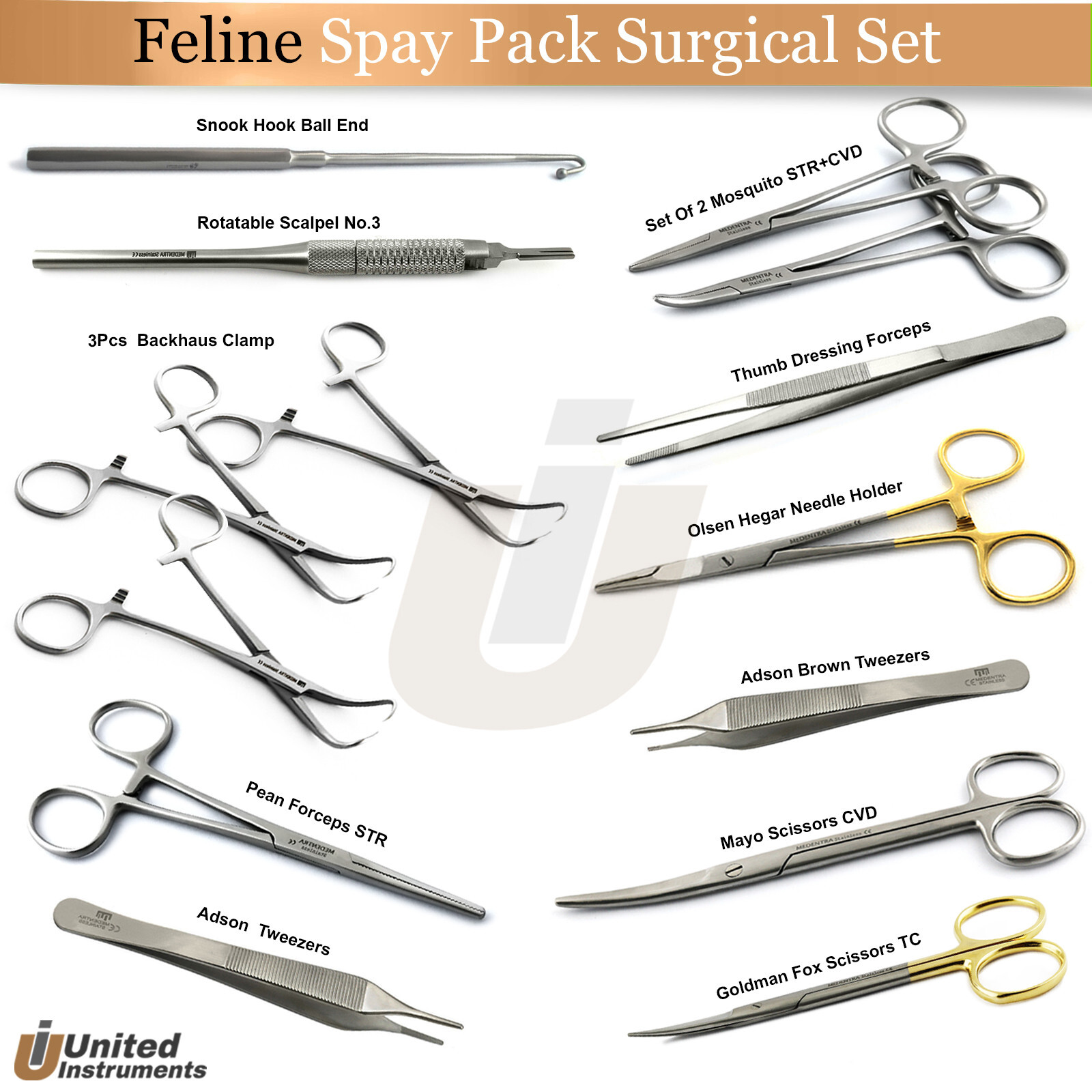 Feline Spay Pack Surgical Instruments Set Veterinary Small Animal Surgery Kit