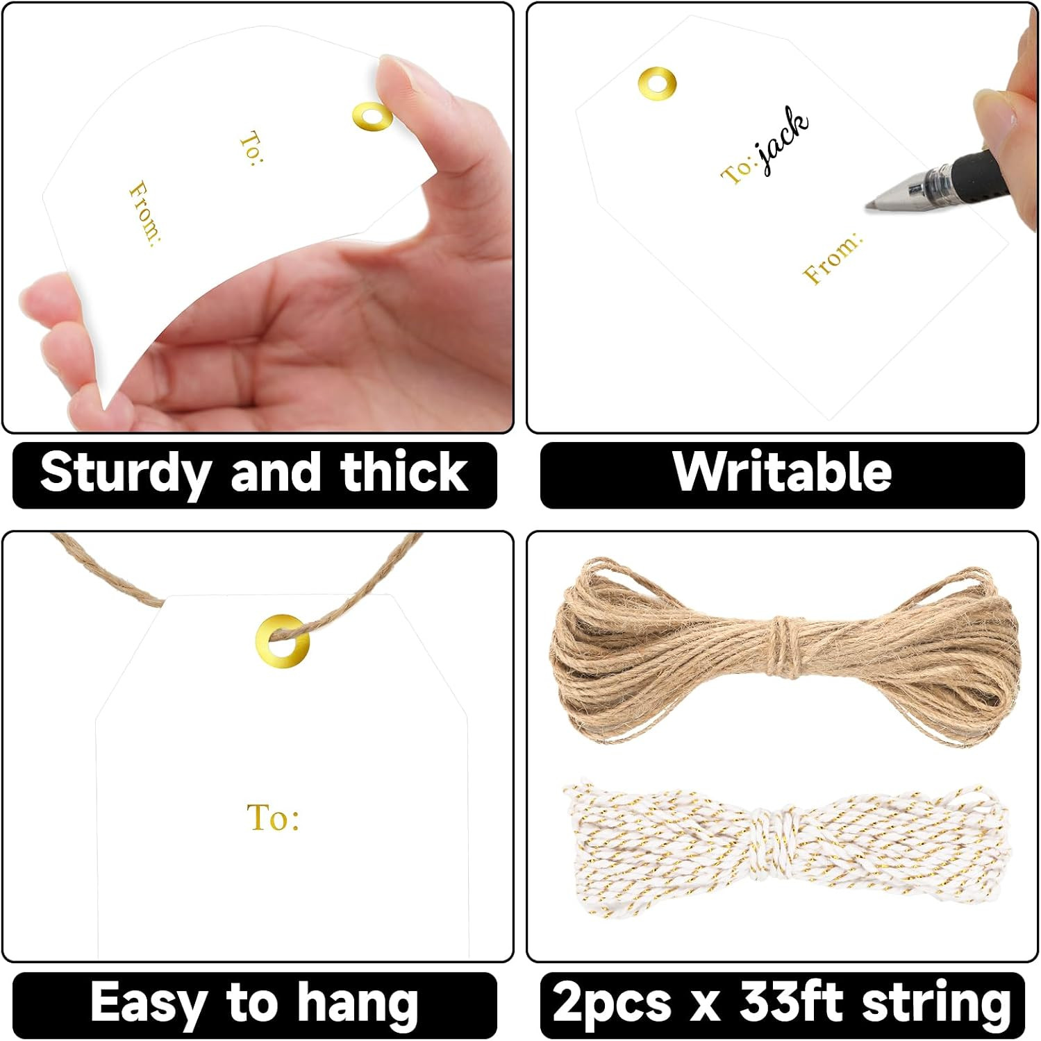to and from Tags – 100Pcs Gift Tags with String, 3.3X2.2 in White Paper