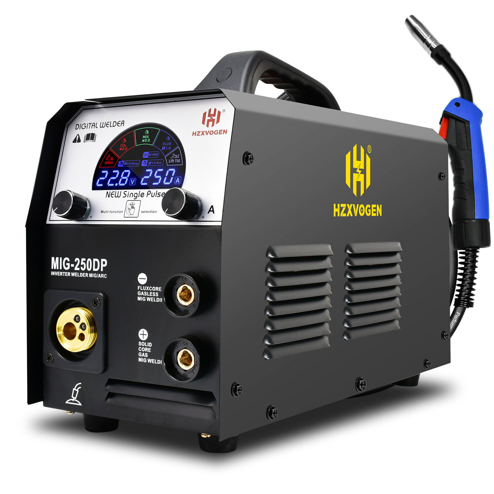 250Amp 5in1 Alu MIG Welding Machine Gasless Gas Pulse MIG Lift TIG Stick Welder