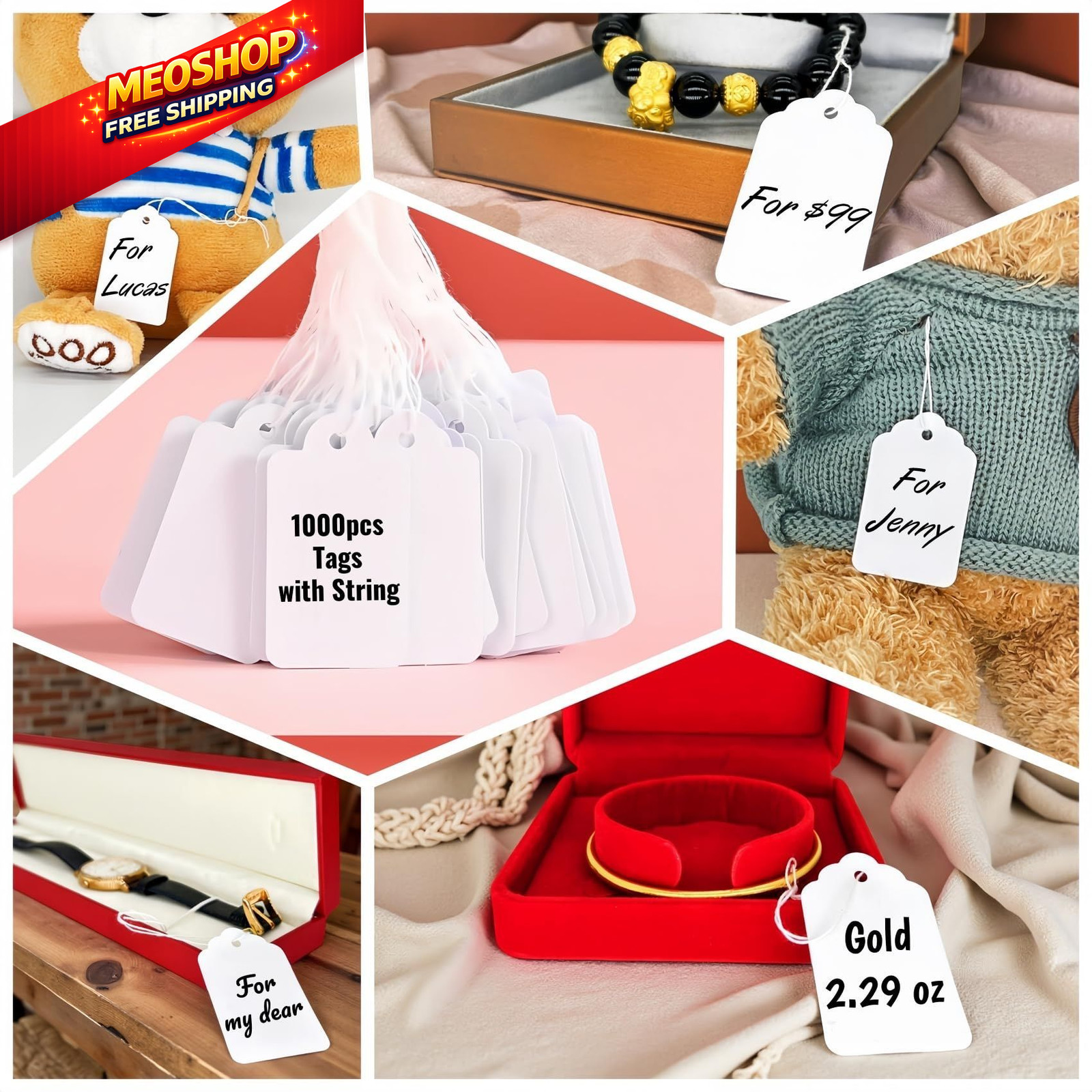 1000 PCS Pre-Strung Price Tags with String, White Paper Label 1000pcs,