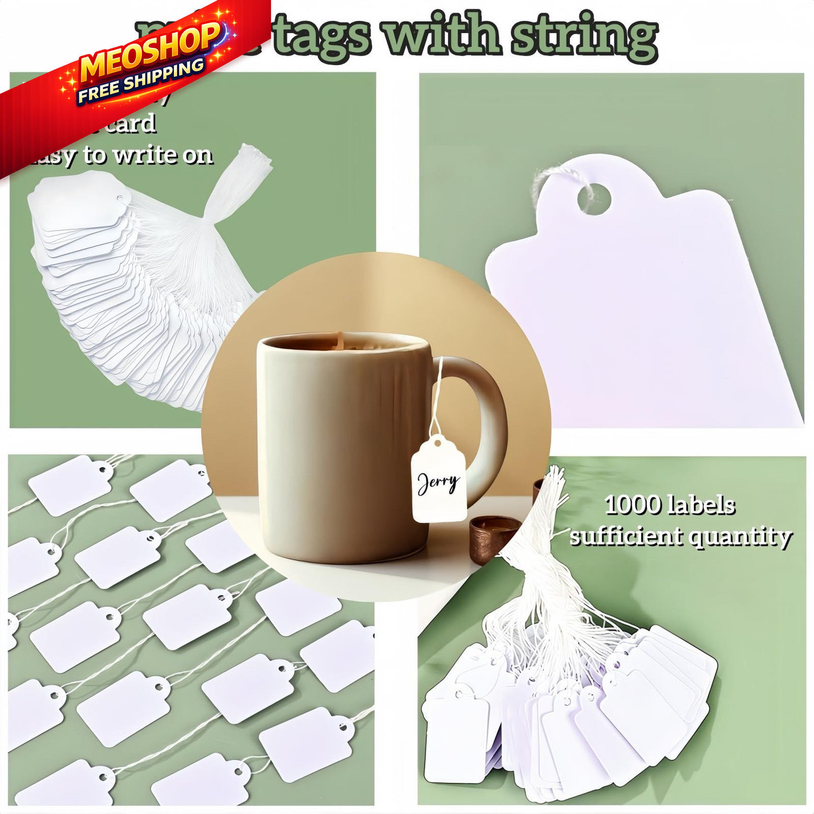 1000 PCS Pre-Strung Price Tags with String, White Paper Label 1000pcs,