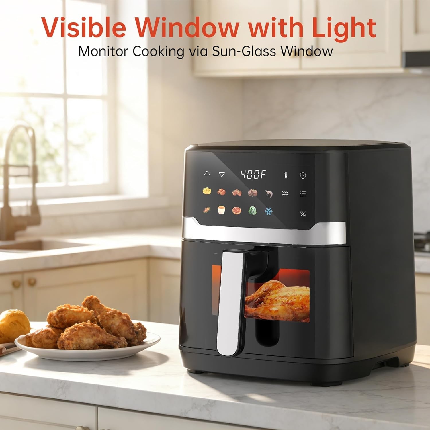 6.8QT Air Fryer 10-in-1 Cooker with Visible Window 1700W Bottom Heater Black
