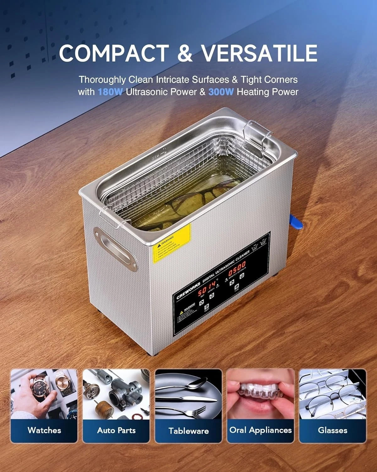 CREWORKS Ultrasound Cleaner, 6L Digital Sonic Cleaning Machine, Heater, Timer