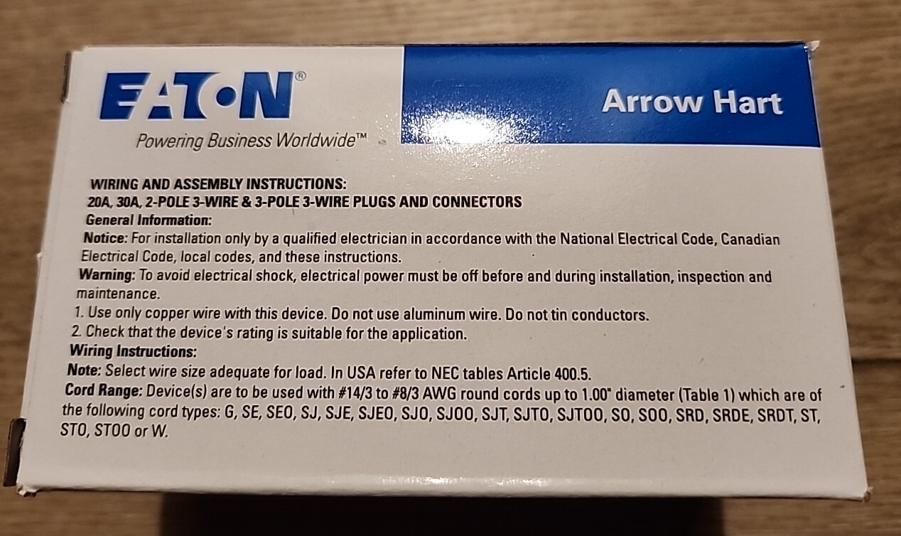 New Eaton Arrow Hart AHCL530P 30A 125/250V Color Coded Locking Ultra Grip Plug