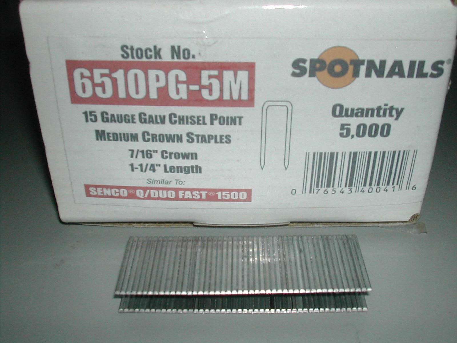Spotnails 6510PG – 15 Gauge Staples, 7/16″ Crown x 1 1/4″ Length for Senco Q