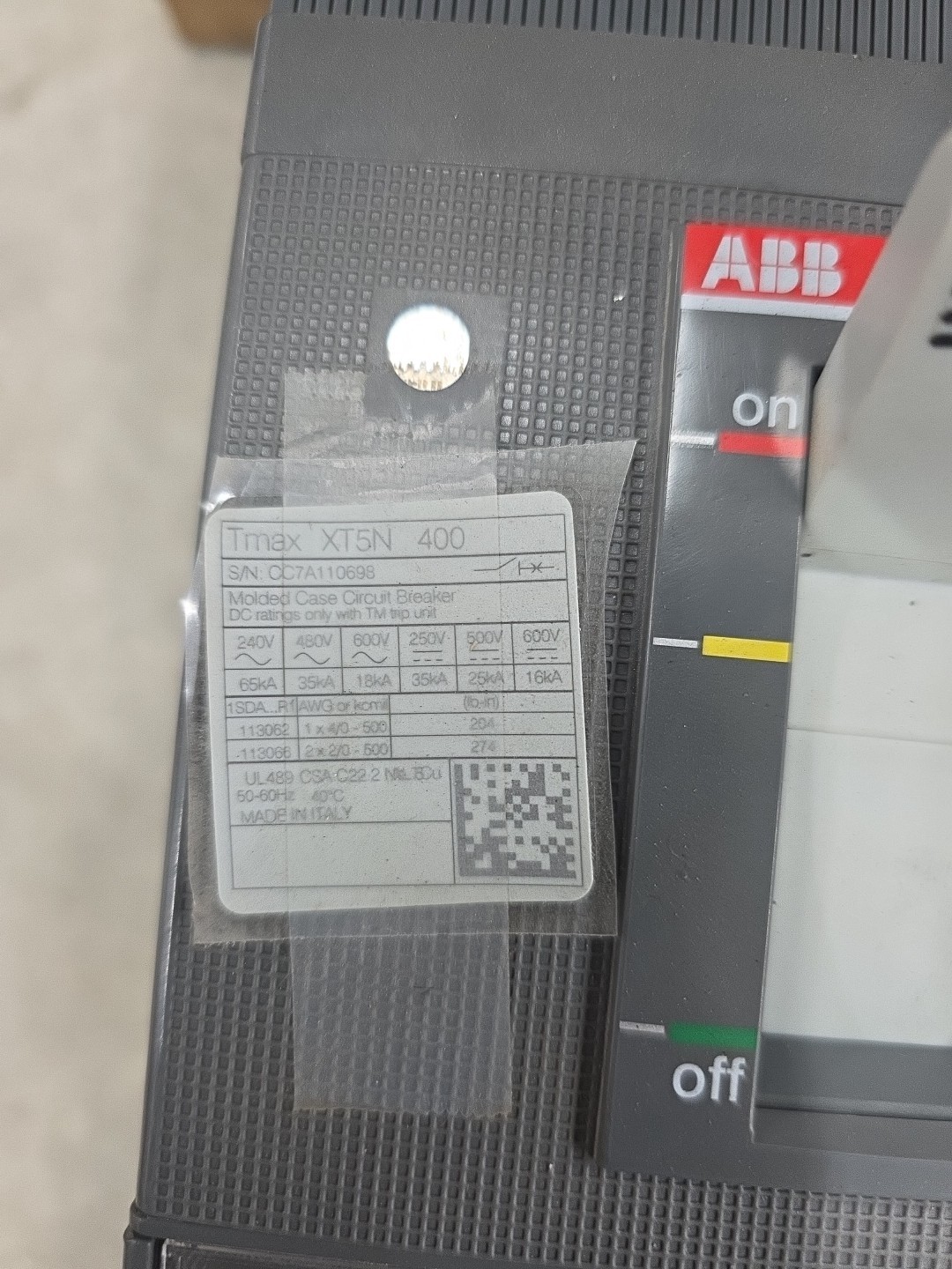 ABB Sace Tmax XT5N 400 Molded Case Circuit Breaker 400 Amp
