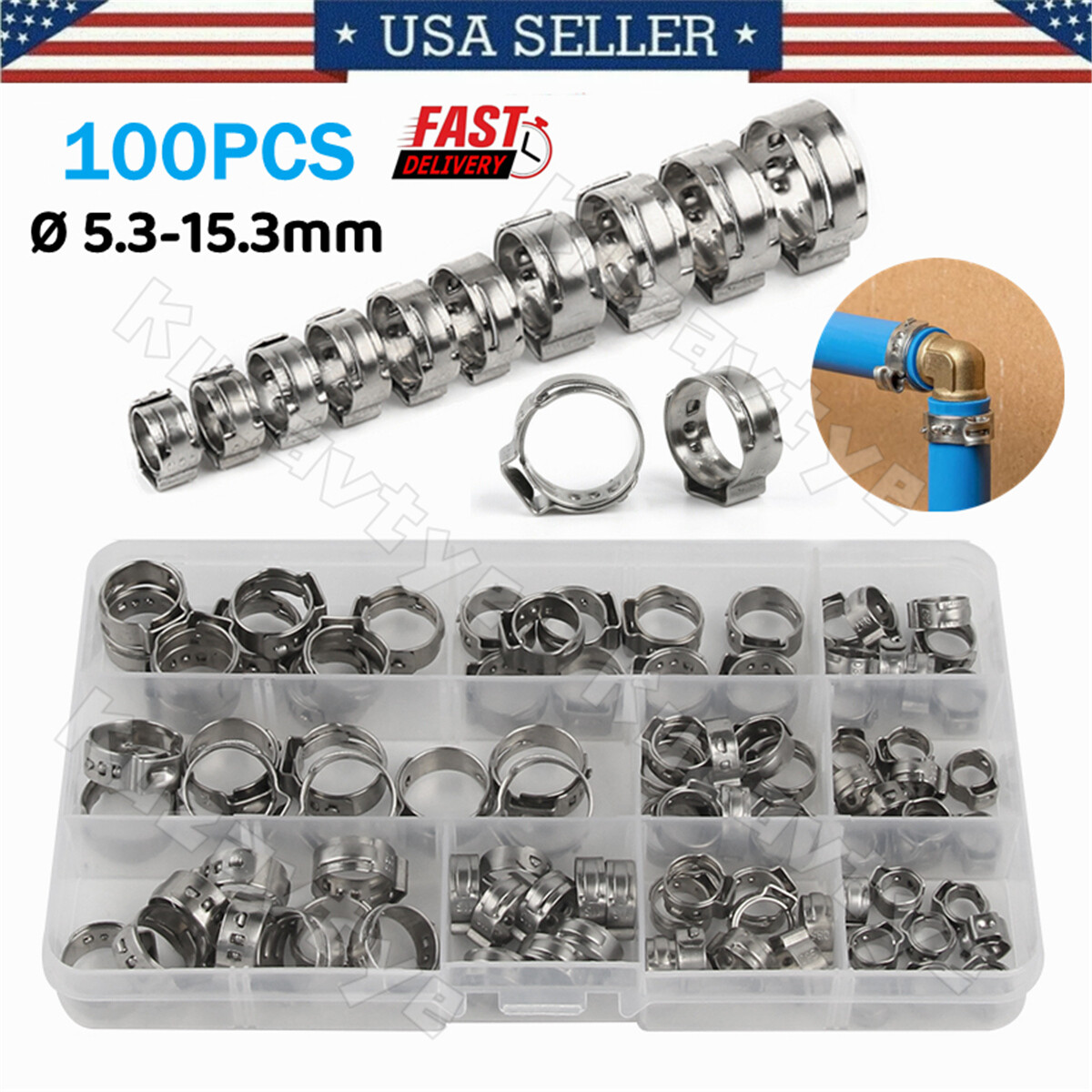 100/260X High Pressure Fuel Hose Clamps Stepless Stainless Steel Single Ear Clip