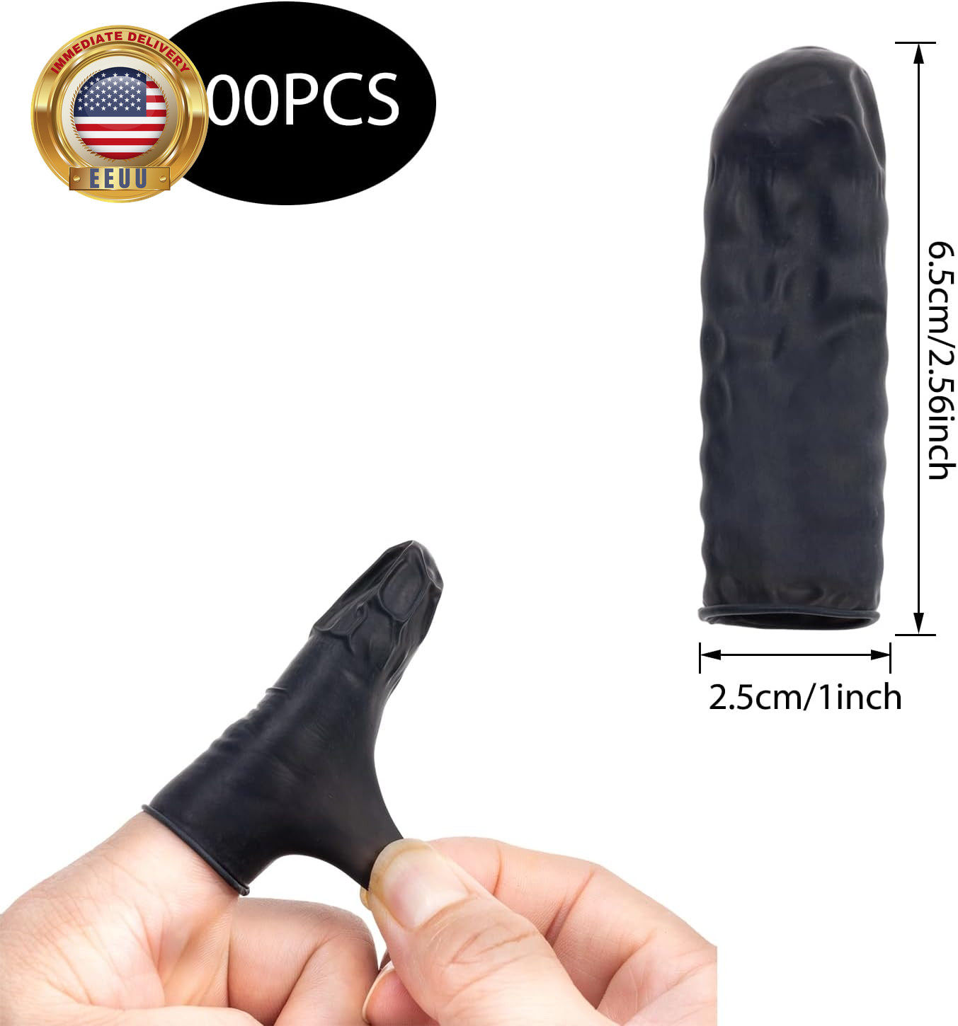 100 Pcs 65X25Mm Black Finger Gloves Disposable, Fingers Protectors, Finger Cots