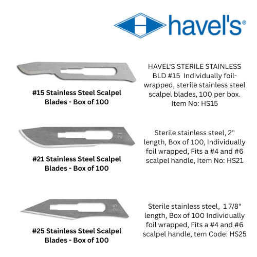 [ Havel’s ] #15, #21, #25 Stainless Steel Scalpel Blades – Box of 100