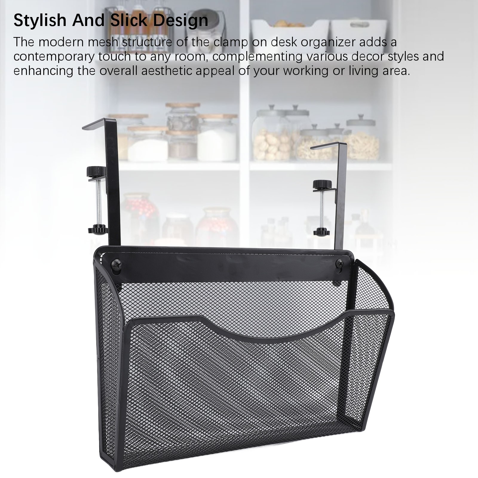 Adjustable Desk Side Storage Organizer Carbon Steel & PP For Office (Black)
