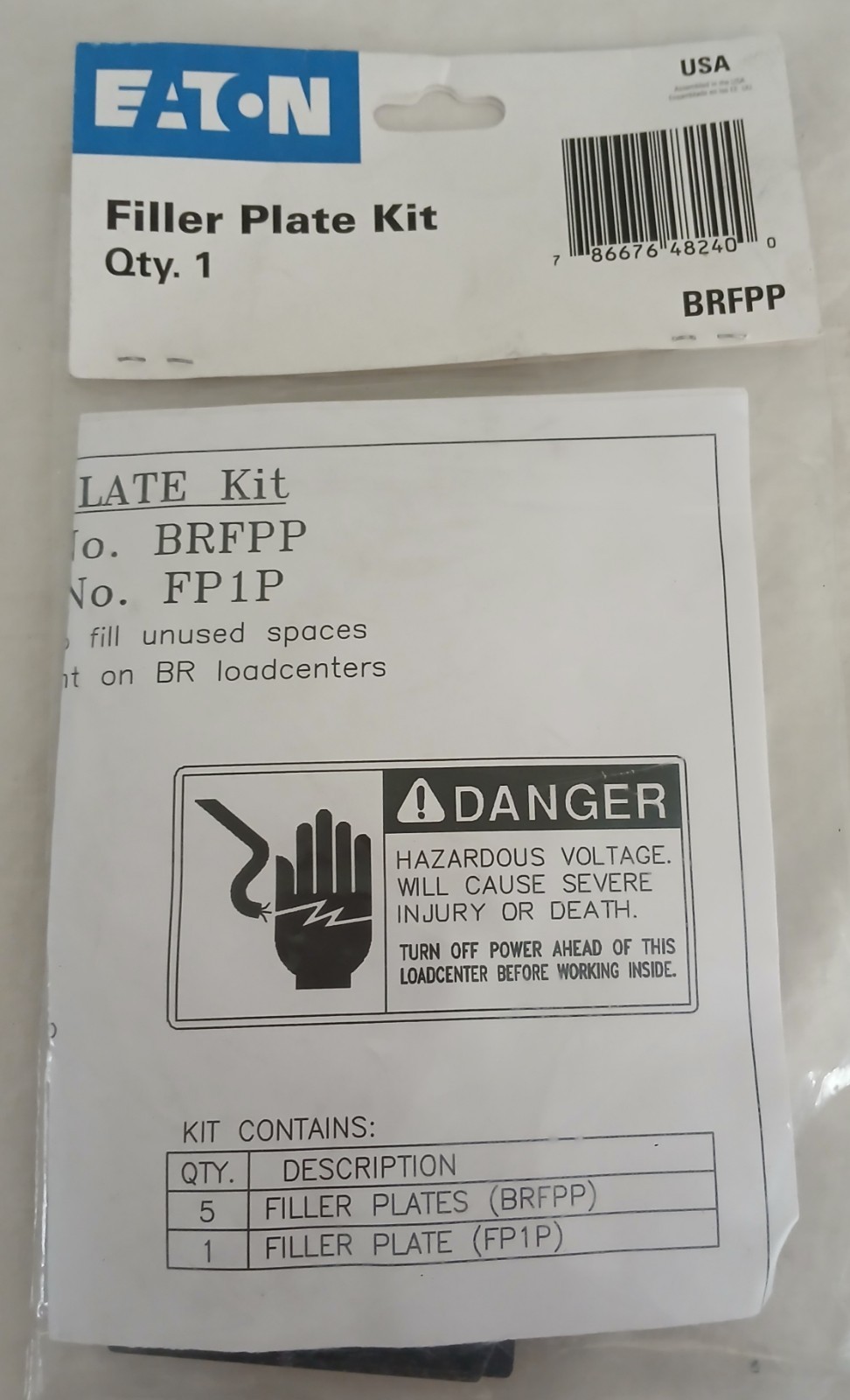 Eaton BRFPP Circuit Breaker Knockout Filler Plates. Pkg of 5. NEW. Free Shipping
