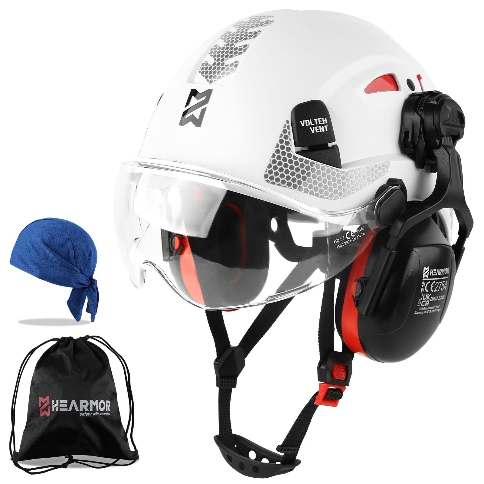 Safety Helmet with Hearing Protection and Visor, EN 397 Certified Ventilated Work…