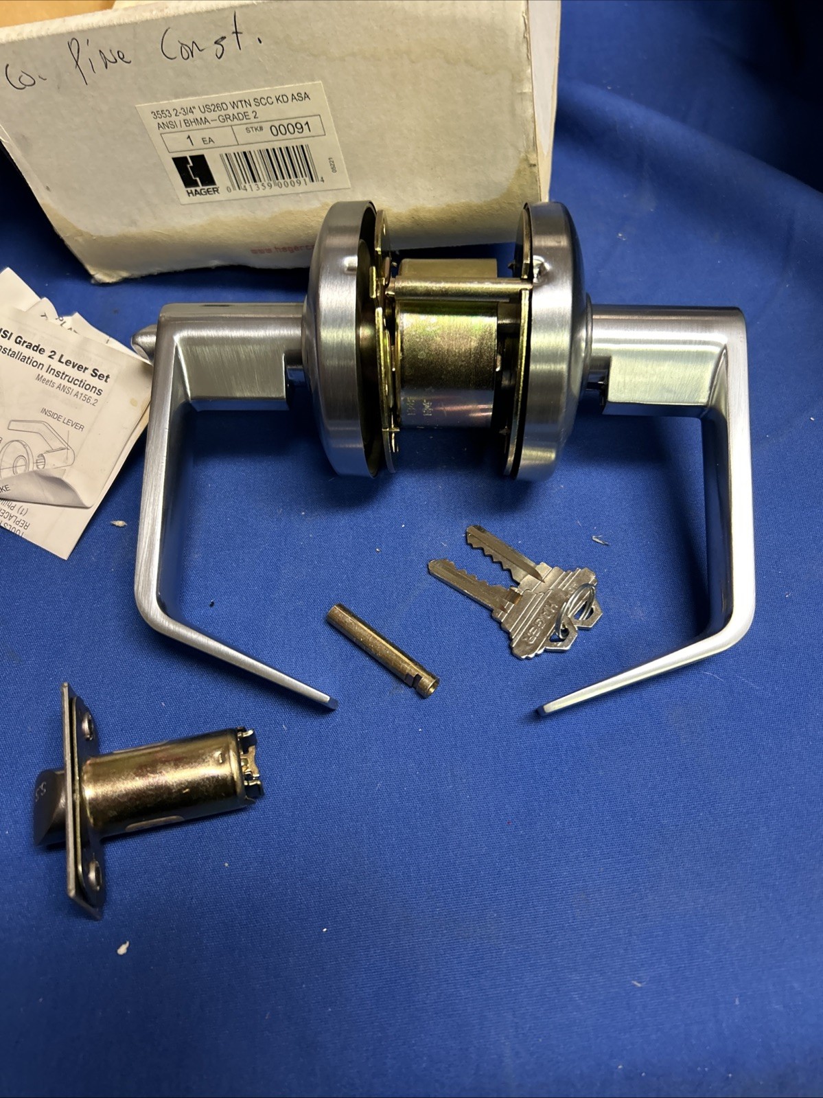 Hager 3553 2-3/4″ US26D WTN SCC KD Grade 2 Entry Door Knob 2 keys missing screws