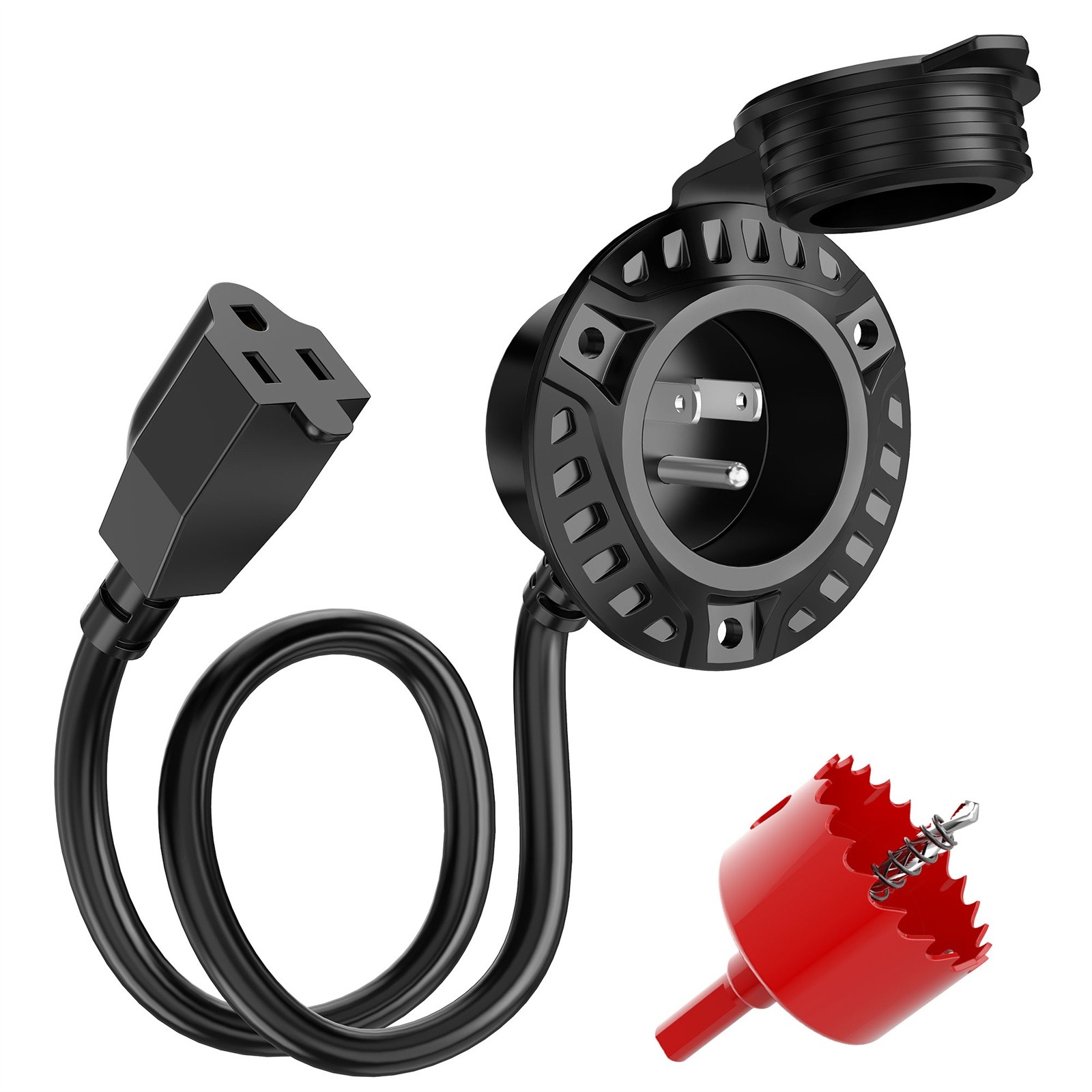 MICTUNING 15A RV Shore Power Inlet Waterproof w/ Integrated 18 Inch Extension