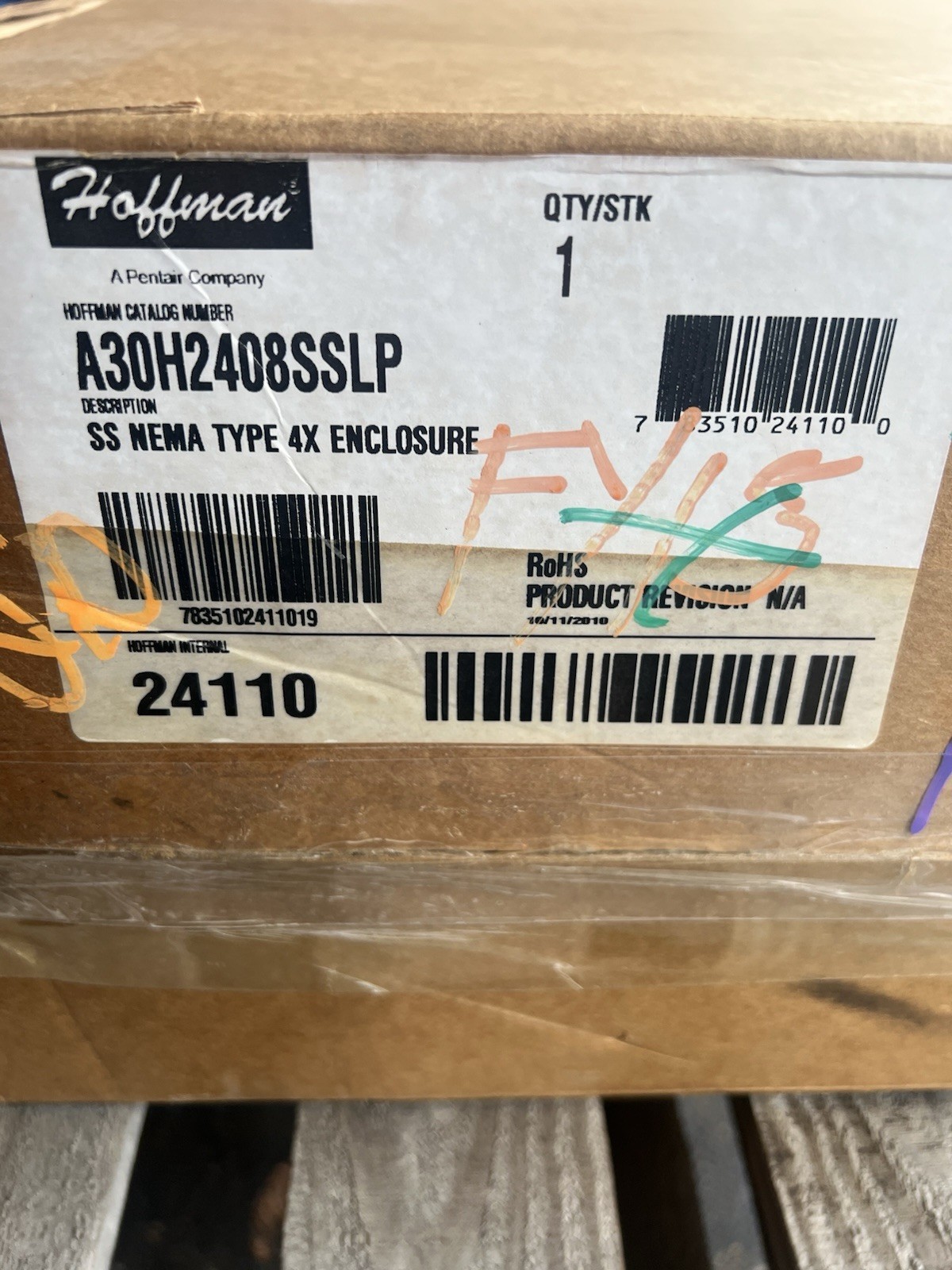 HOFFMAN A30H2408SSLP STAINLESS STEAL NEMA TYPE 4X ENCLOSURE 30”H x 24”W x 8”D