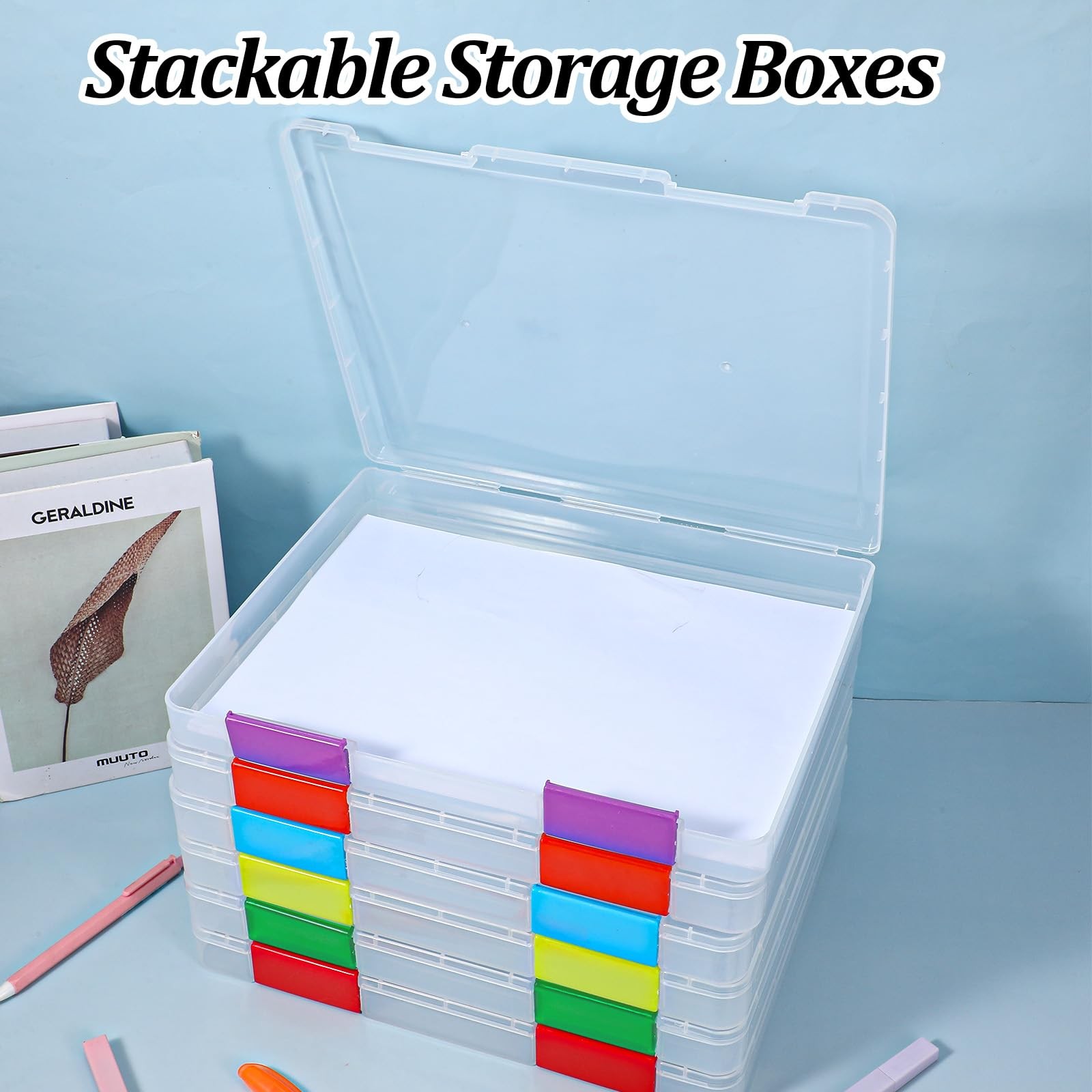 zisiueel 6 Pcs Clear A4 File Box Document 12.4 x 9.65 x 1.18 inches, clear