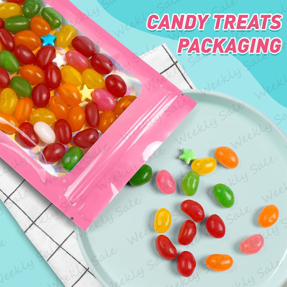 Holographic Mylar Foil Bags Smell Proof Resealable Zip Lock Pouch Rainbow Color